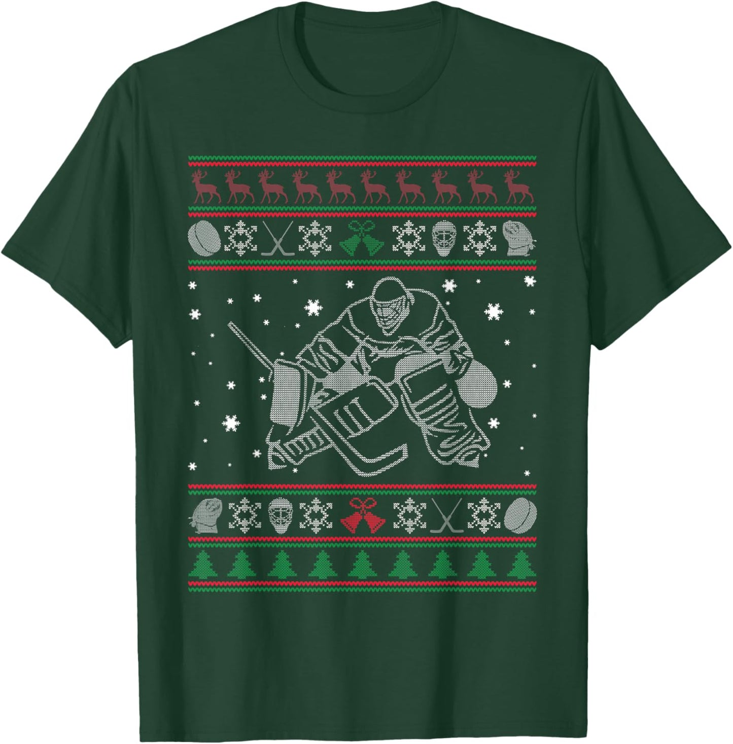 Men Women Hockey Goalie Ugly Christmas Sweater, Gift T-Shirt - T-Shirt | Forest