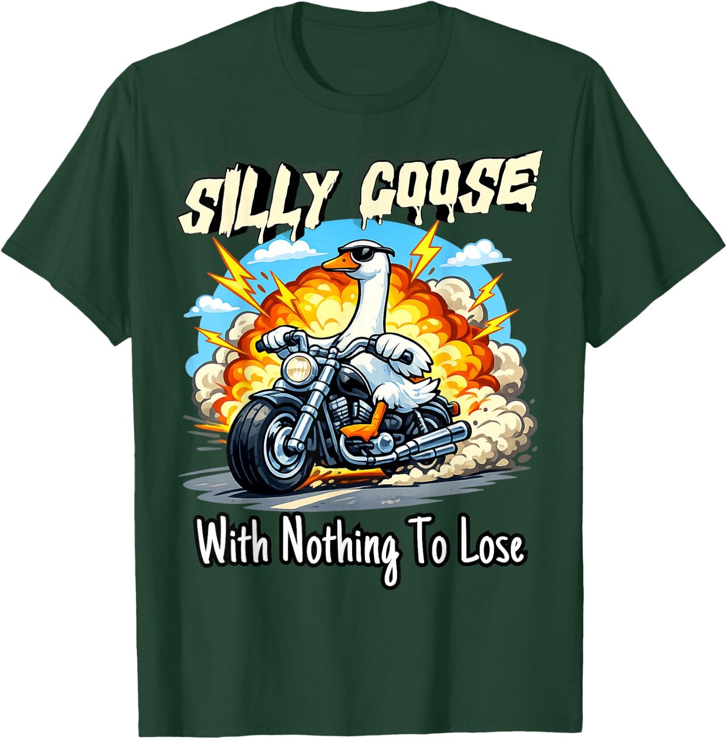 Silly Funny Goose with Nothing to Lose Chaos Goose T-Shirt - T-Shirt | Forest