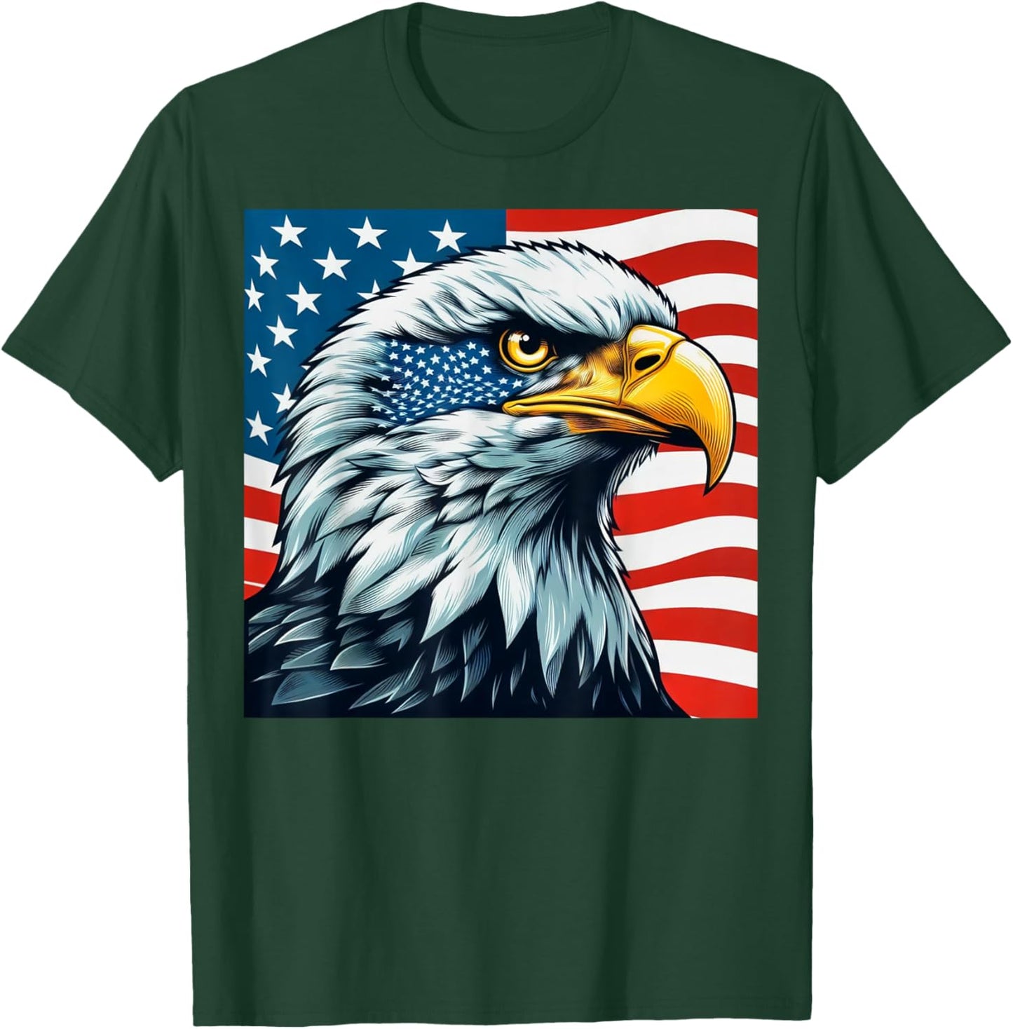 Freedom's Wings: Majestic Bald Eagle & American Flag Emblem T-Shirt - T-Shirt | Forest