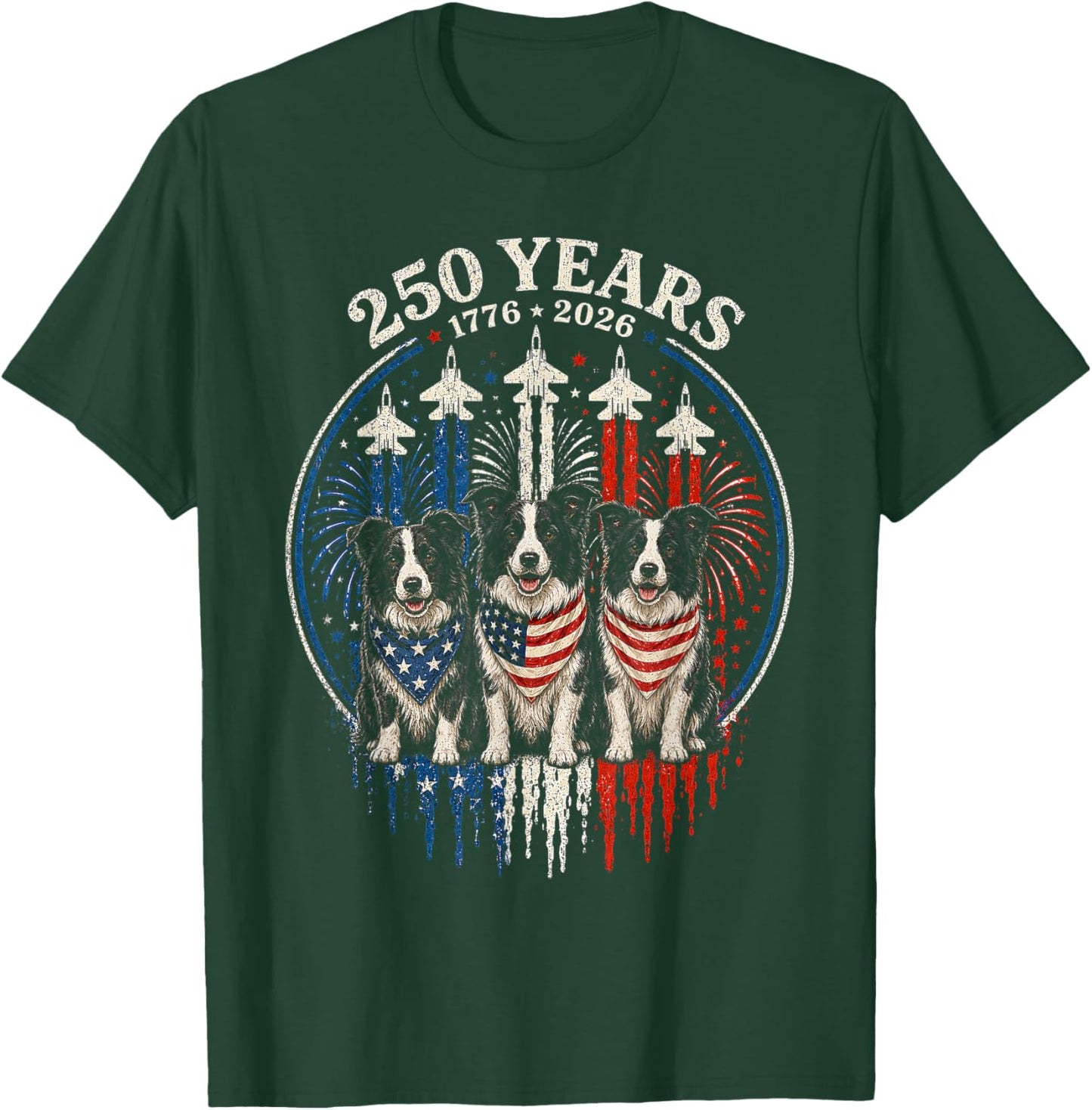 250 Years America Border Collie Patriotic USA 4th of July T-Shirt - T-Shirt | Forest