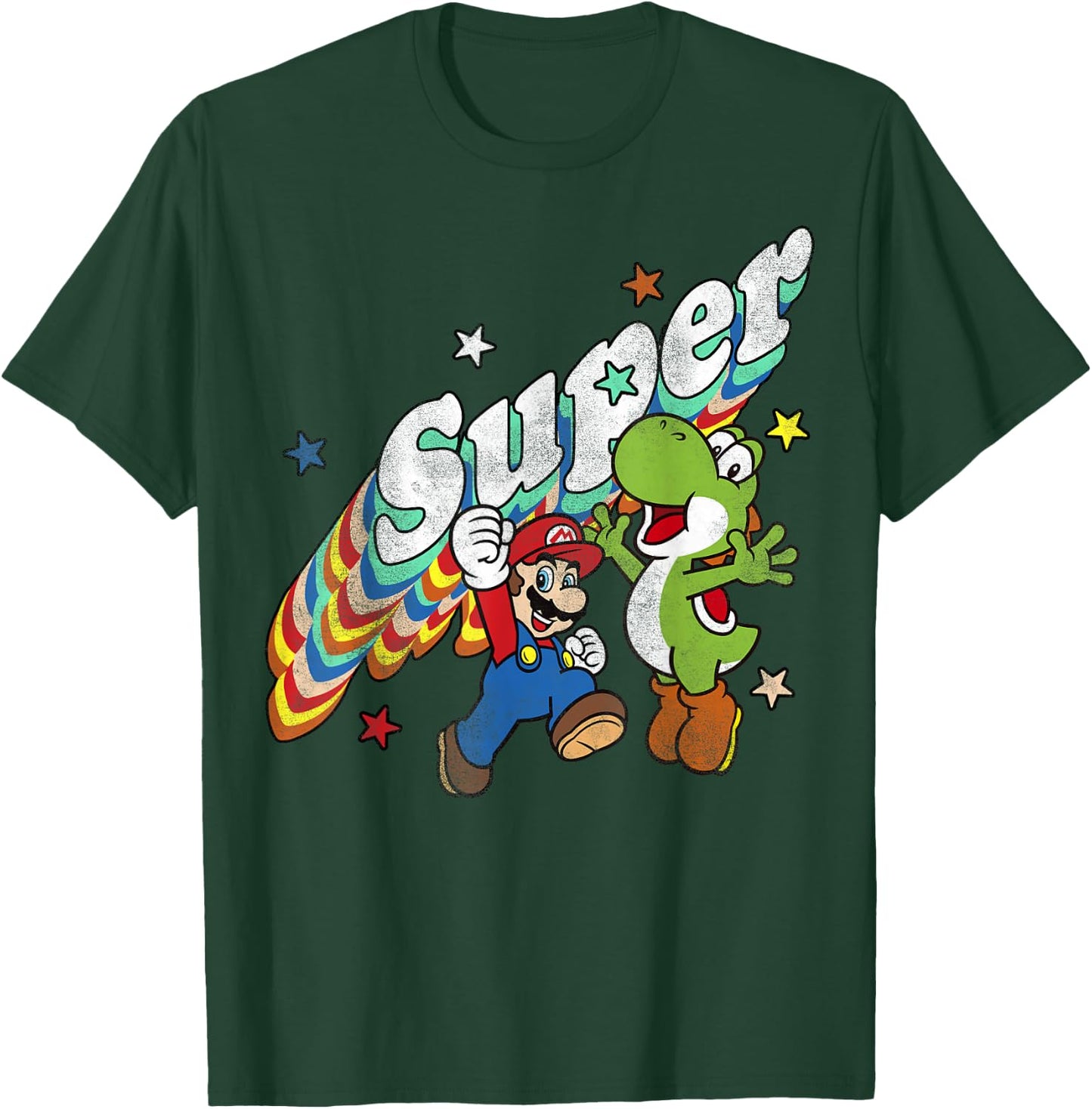Super Mario Yoshi Mario Rainbow 3D Star Graphic T-Shirt - T-Shirt | Forest