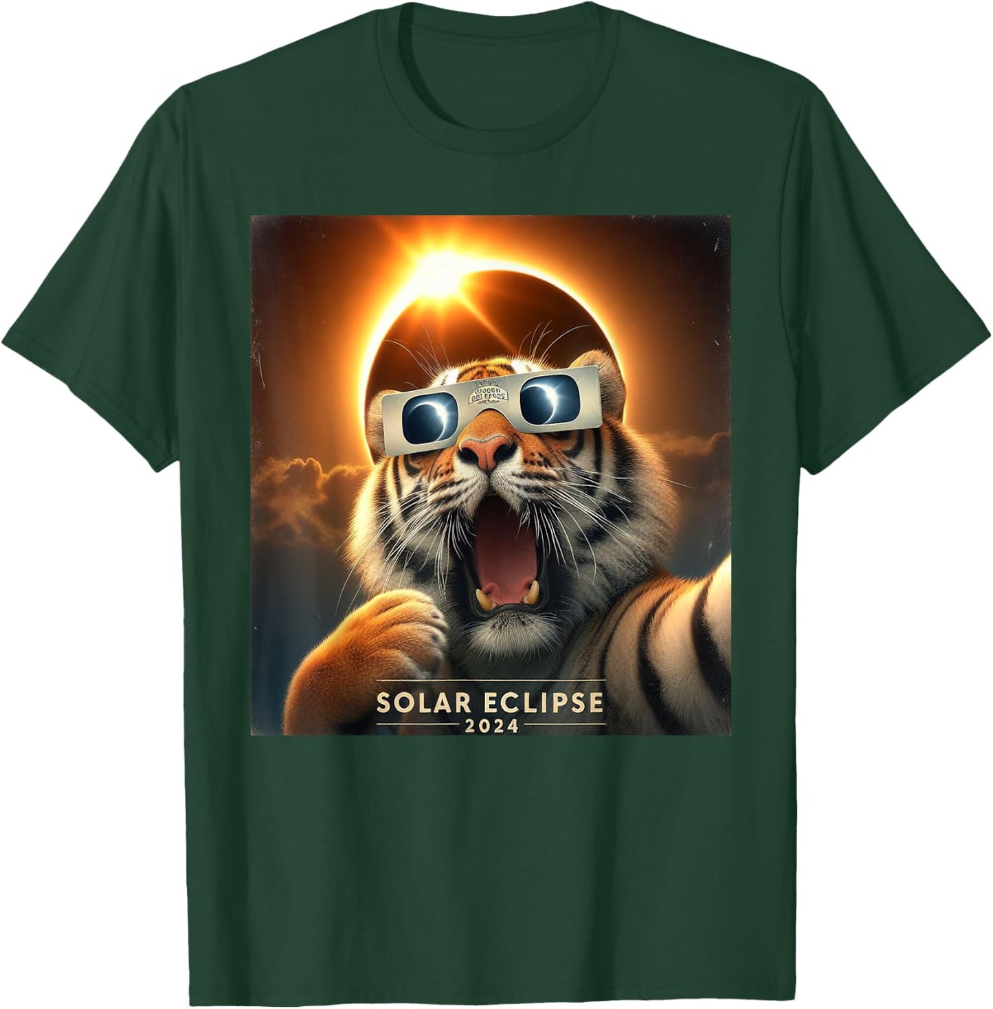 Funny Selfie Tiger Kids Solar Eclipse T-Shirt - T-Shirt | Forest