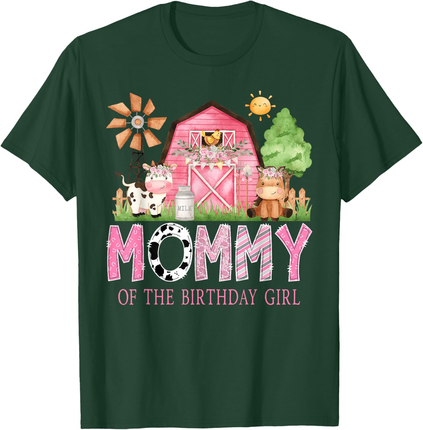 Mommy of The Birthday Girl 1St Birthday Pink Cow Farm T-Shirt - T-Shirt | Forest