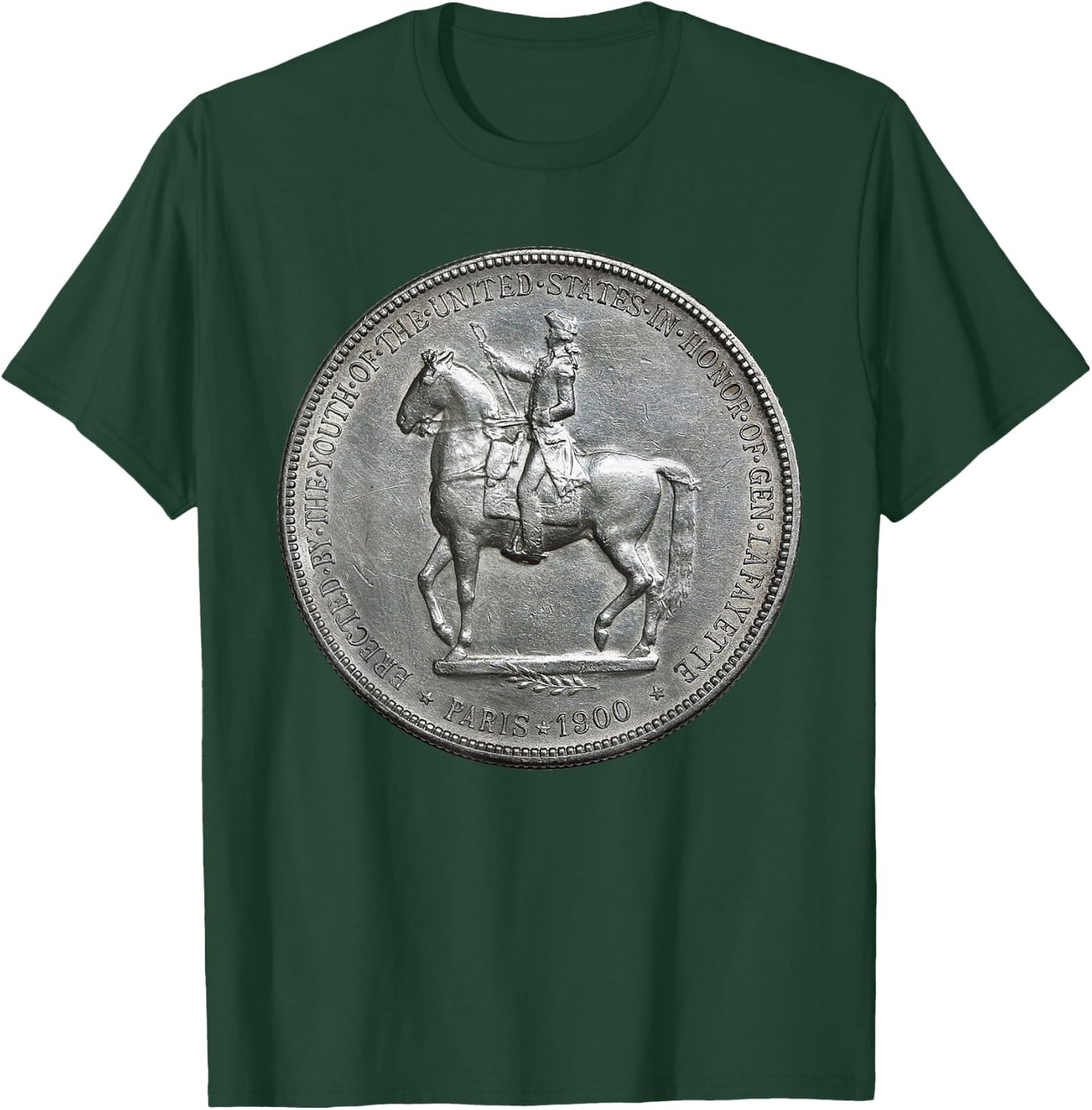 Marquis de Lafayette on Horseback Silver Dollar Coin T-Shirt - T-Shirt | Forest