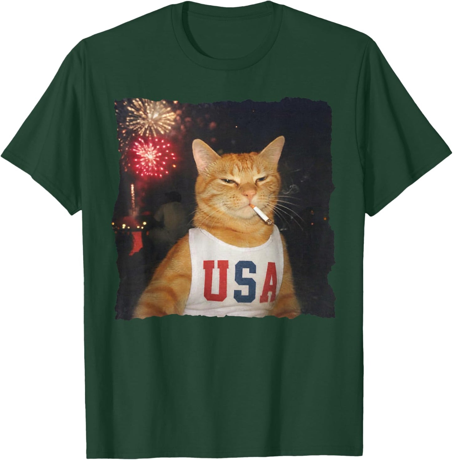 July 4th Patriotic Cat Smoking Cigarette 250 Years Cat Lover T-Shirt - T-Shirt | Forest