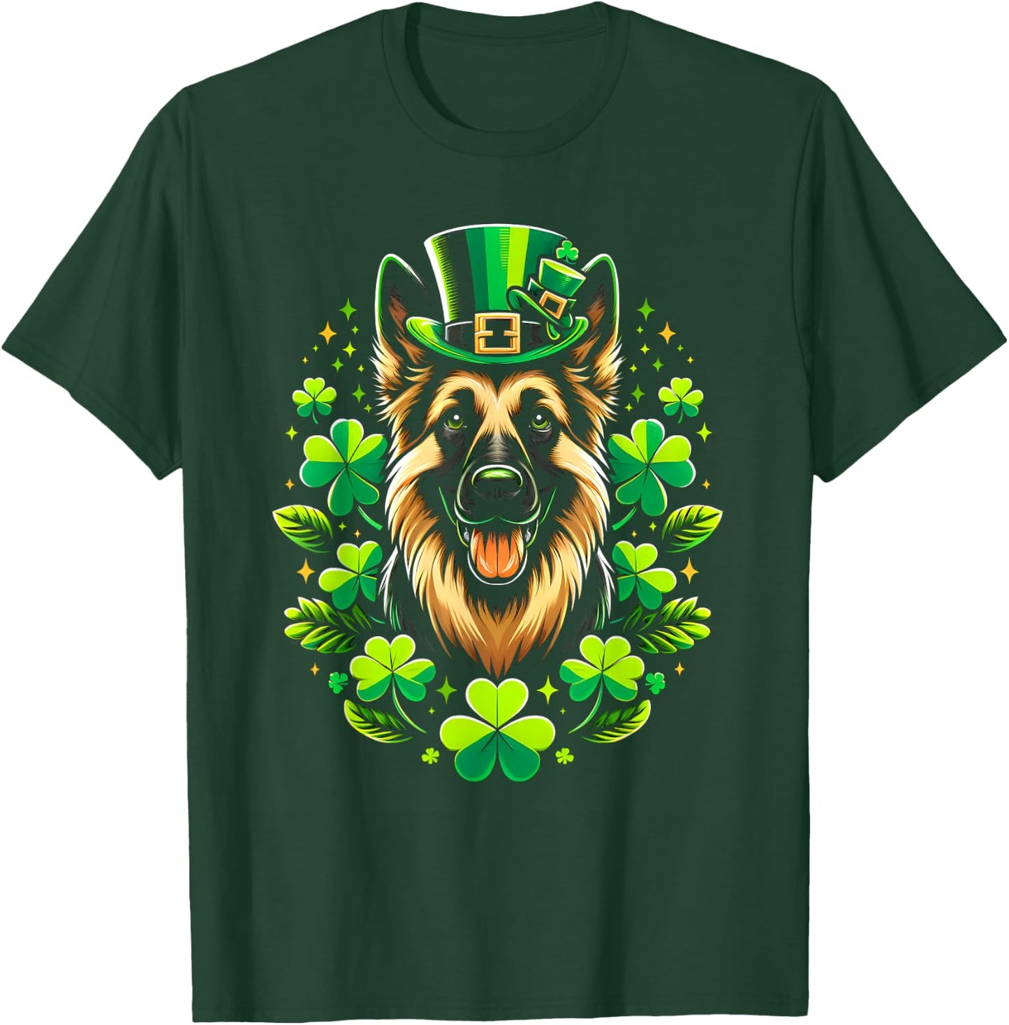 Funny Puppy Shamrock German Shepherd Dog St. Patrick's Day T-Shirt - T-Shirt | Forest