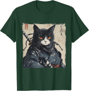 Japanese Samurai Cat Ukiyo-e Warrior Art Japan Vintage T-Shirt - T-Shirt | Forest