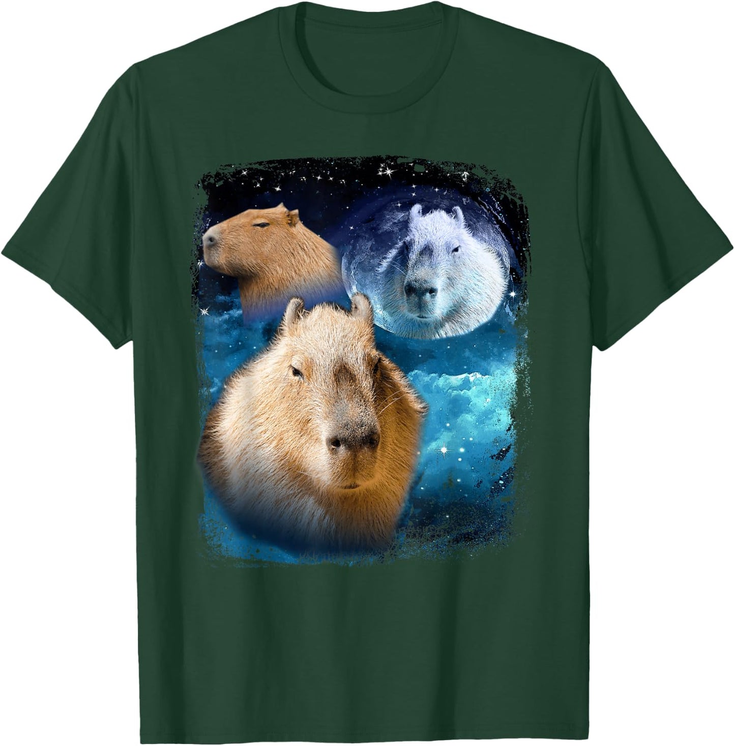 Capybaras howling at the Moon Funny Capybara Meme Vintage T-Shirt - T-Shirt | Forest
