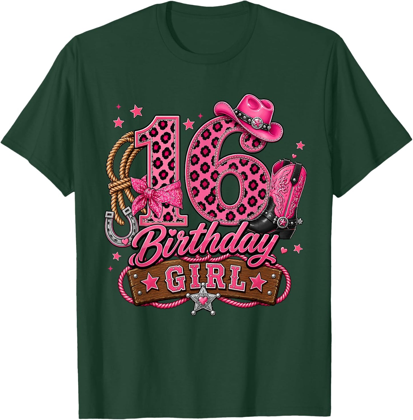 16th Birthday Girl Pink 16 Years Old Cowgirl Western Rodeo T-Shirt - T-Shirt | Forest