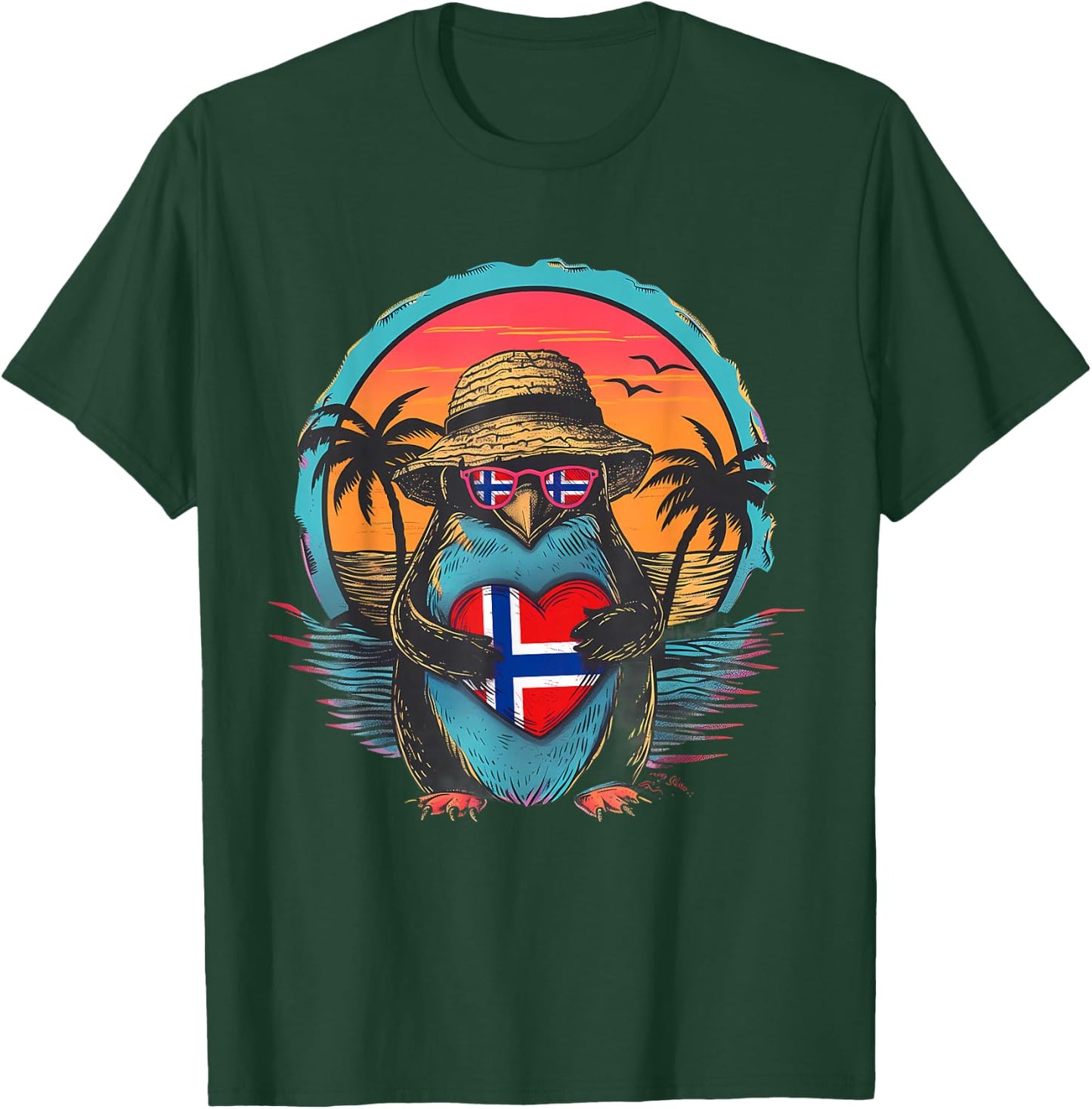 Norway Sunset Penguin Heart Norwegian Pride Norwegian Flag T-Shirt - T-Shirt | Forest
