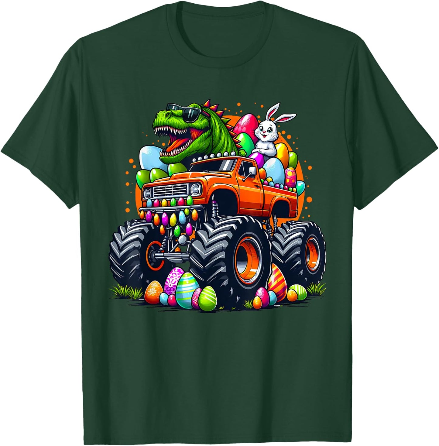 Funny Easter T-Rex Bunny Dinosaur Monster Truck Dino Easter T-Shirt - T-Shirt | Forest