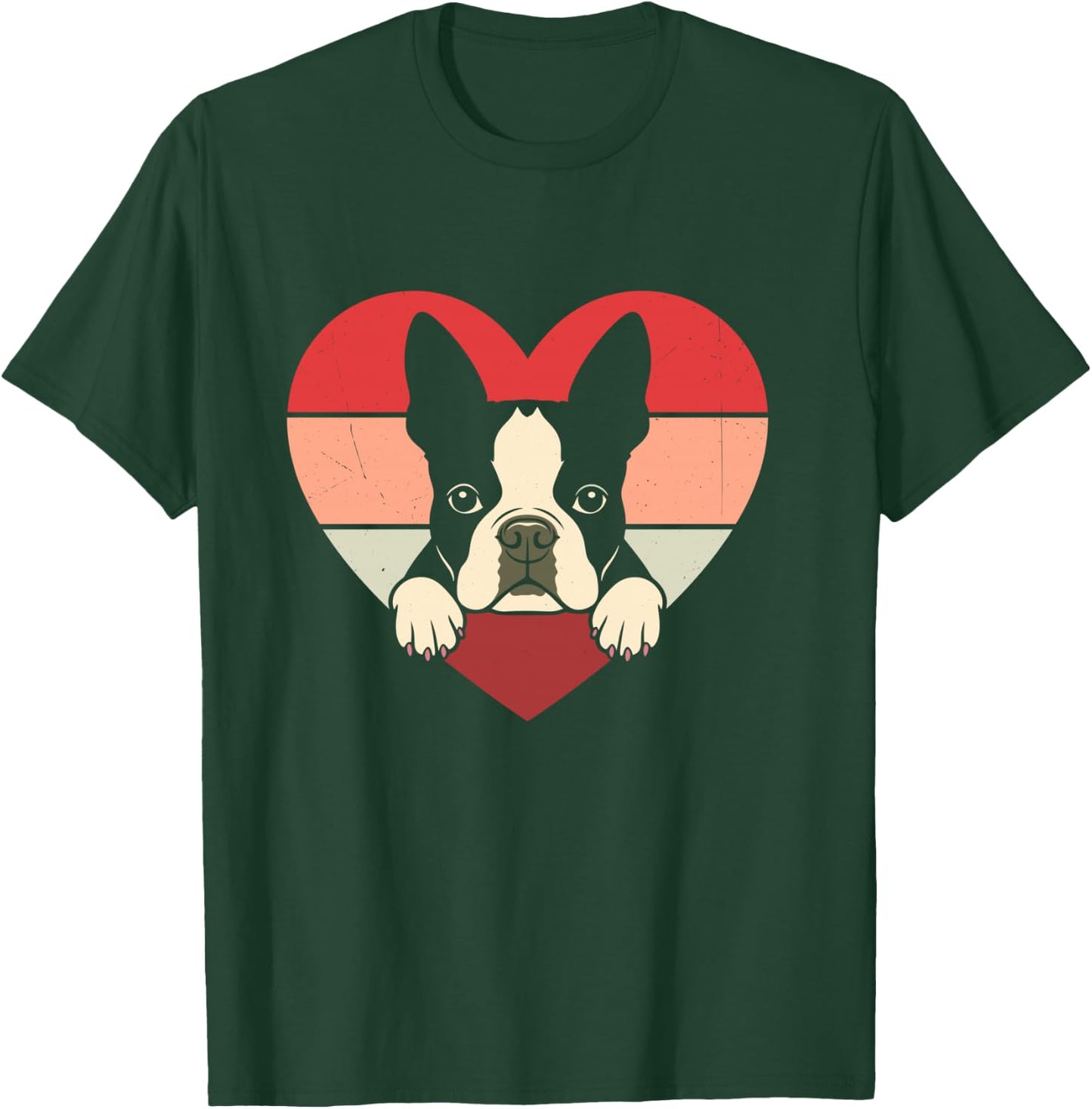 Retro Heart Boston Terrier Dog Vintage Valentine T-Shirt - T-Shirt | Forest
