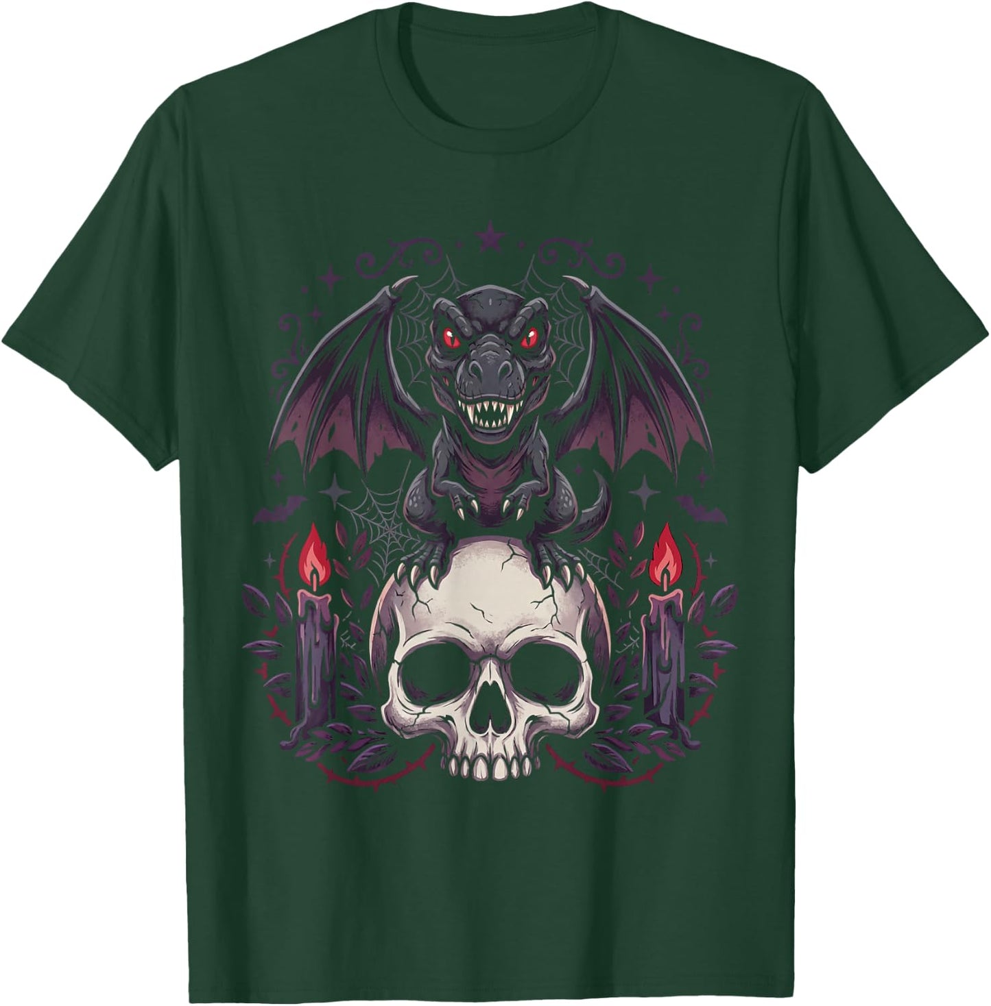 Gothic Dino on Skull Pastel Goth Kawaii Skeleton T-Shirt - T-Shirt | Forest