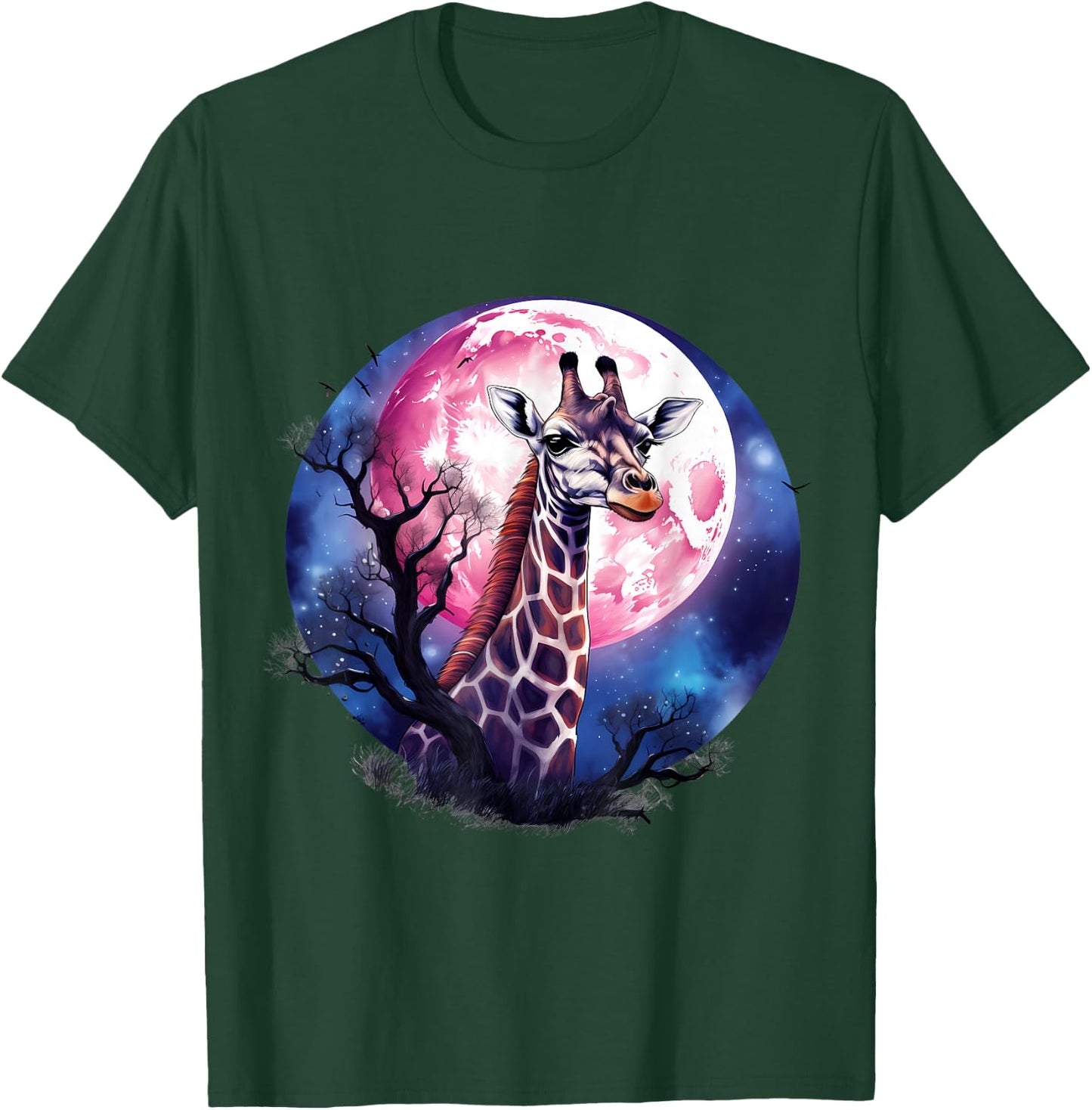 Giraffe Wildlife Safari Tree Moon Animal Art Nature Artwork T-Shirt - T-Shirt | Forest