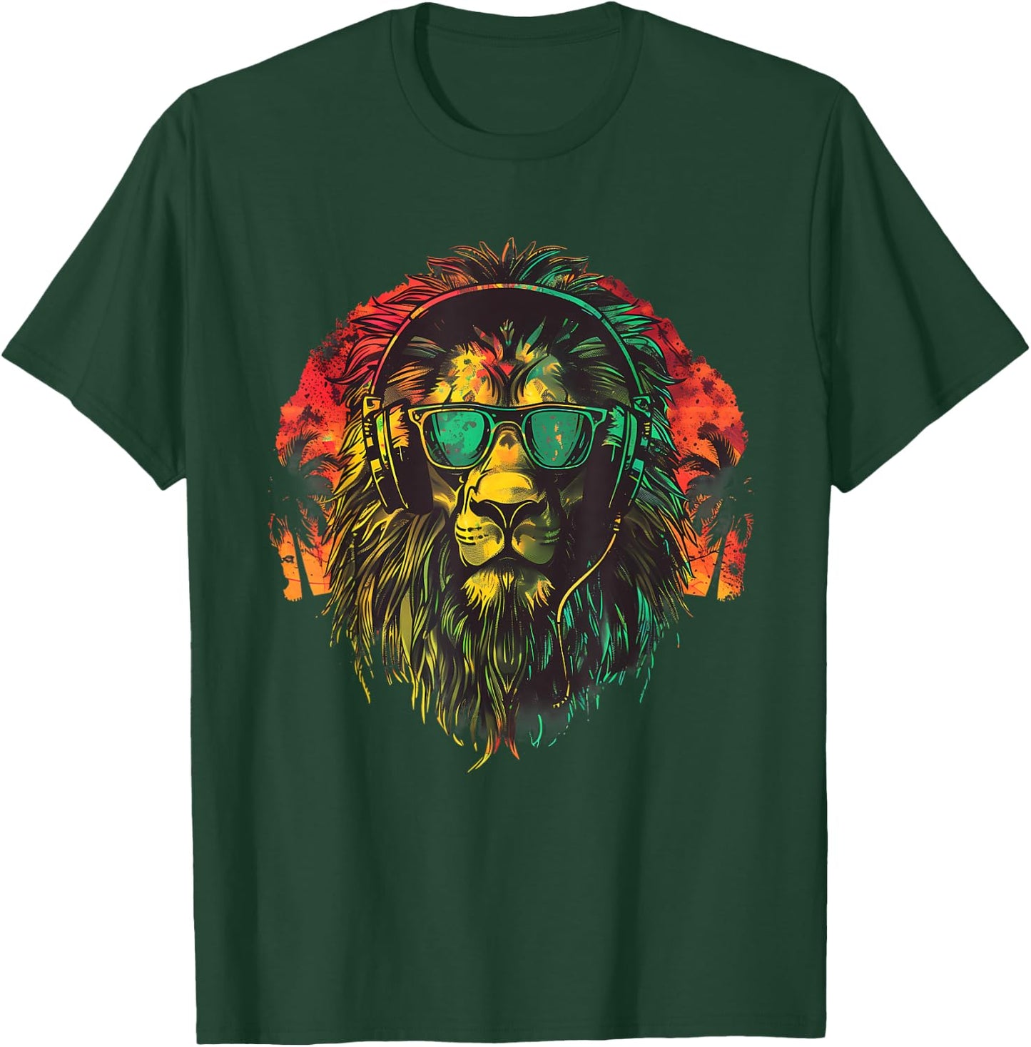Rasta Reggae Music Headphones Lion Of Judah Jamaican Music T-Shirt - T-Shirt | Forest