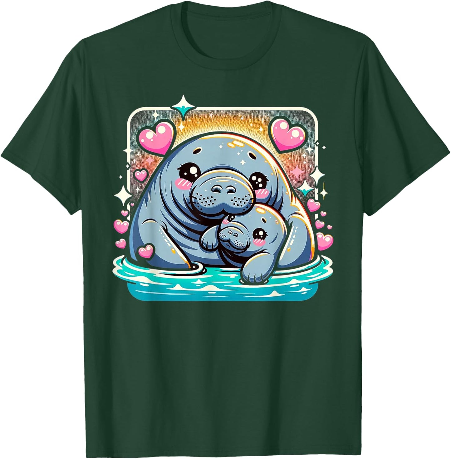 Manatee Love Baby And Mom Sirenian Manatees Hearts T-Shirt - T-Shirt | Forest