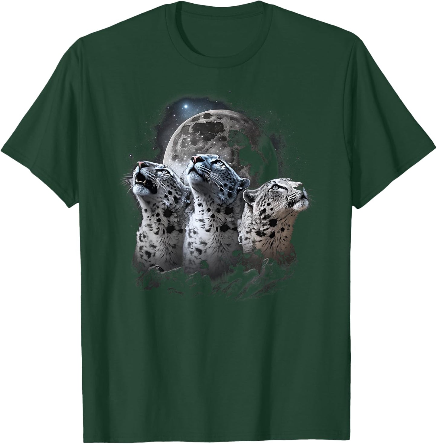 Aesthetic Snow Leopard Howling at Moon T-Shirt - T-Shirt | Forest