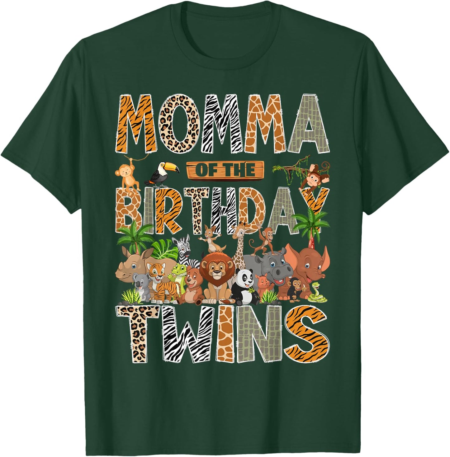 Momma of The Birthday Twins Safari Wild One Zoo Animal T-Shirt - T-Shirt | Forest