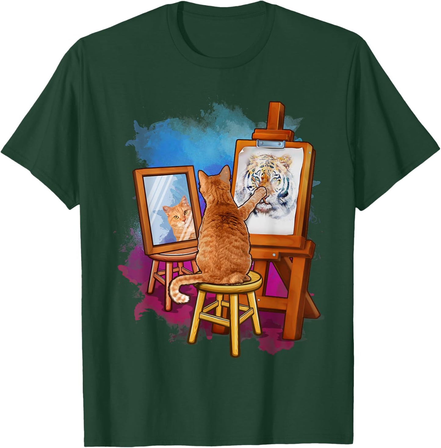 Cat Painting Lion Artistic Animals Lover Graphic Novelty T-Shirt - T-Shirt | Forest