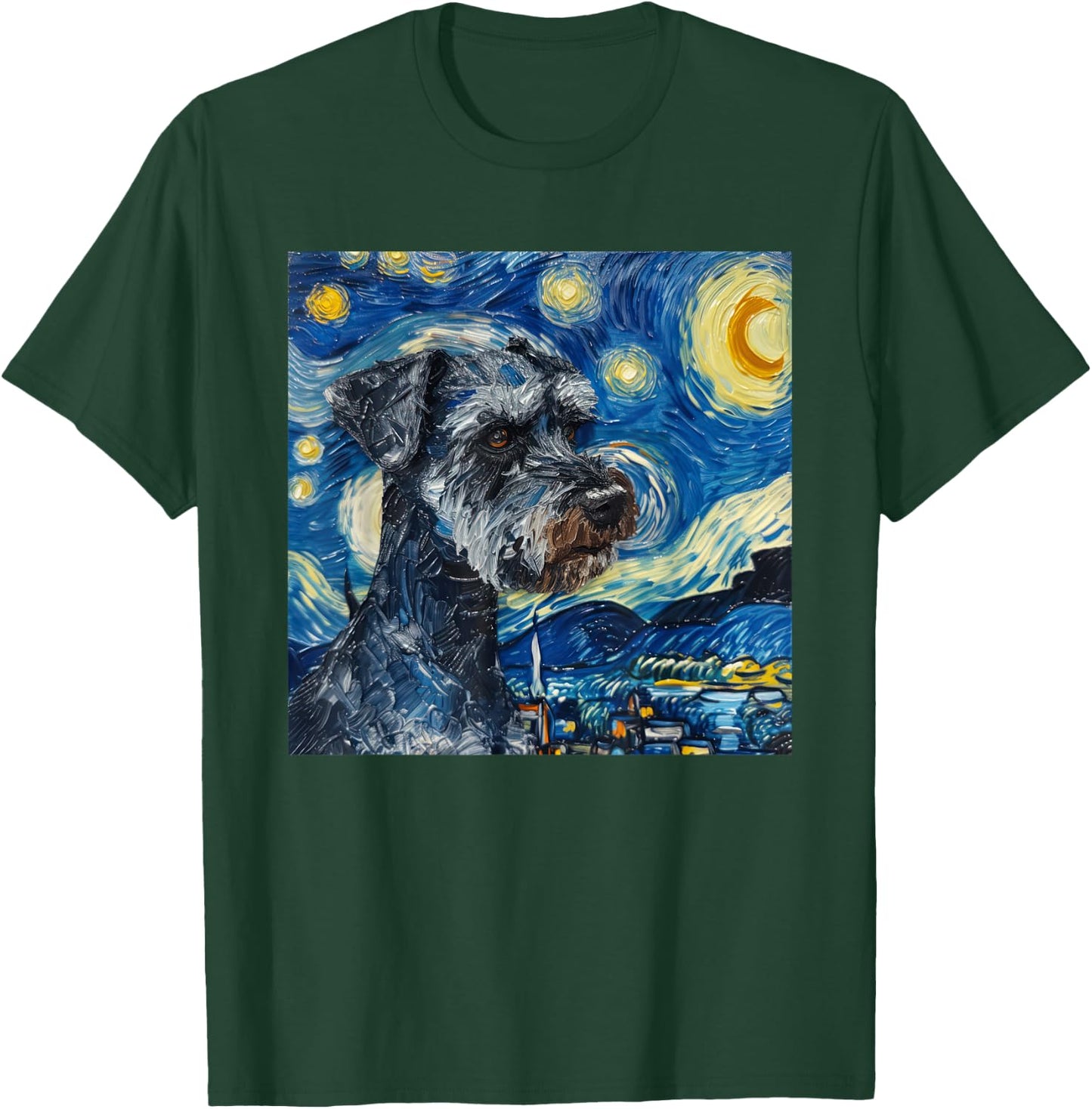 Miniature Schnauzer Dog Van Gogh Style Starry Night T-Shirt - T-Shirt | Forest