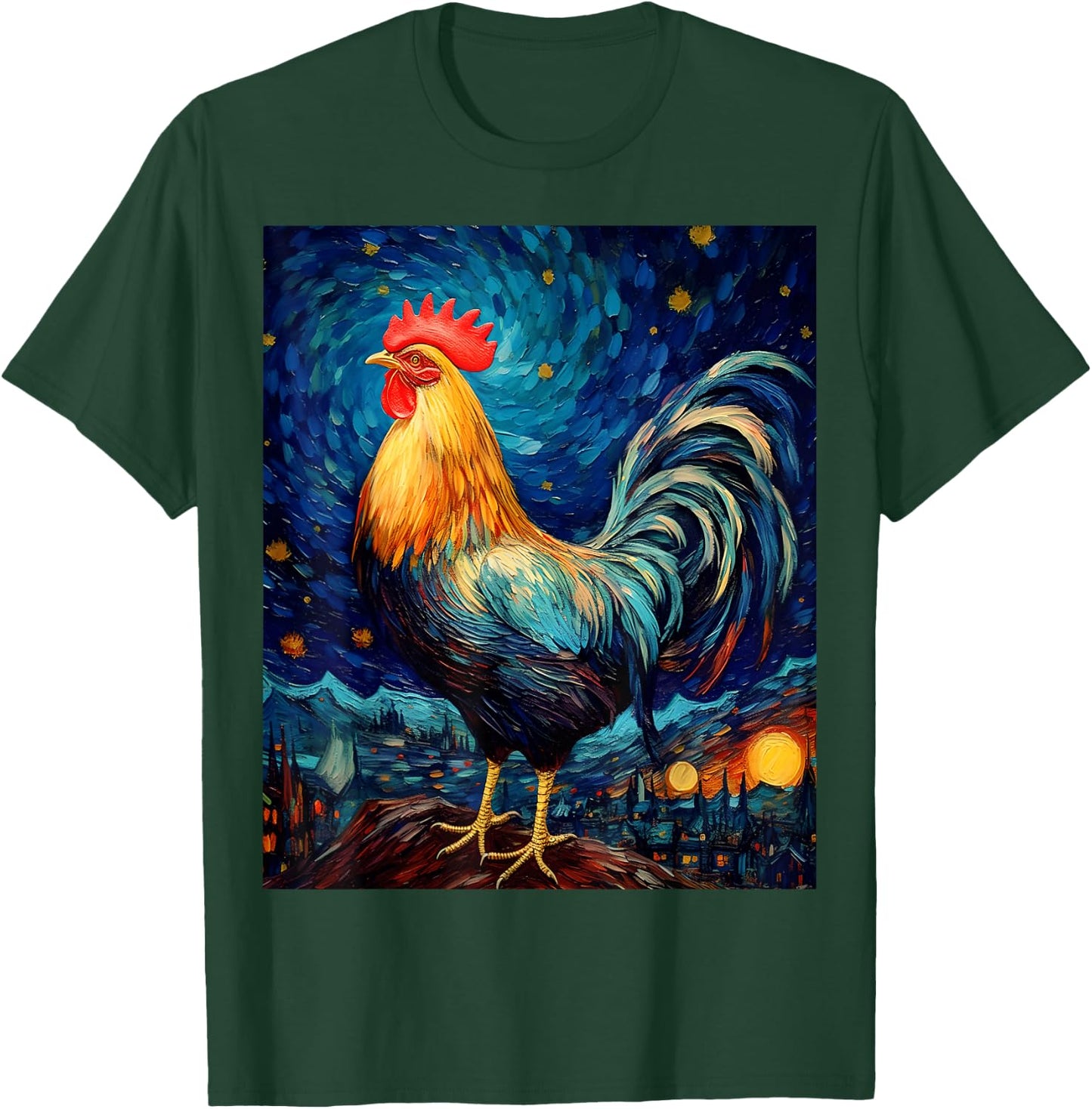 Surreal Starry Night Rooster T-Shirt - T-Shirt | Forest