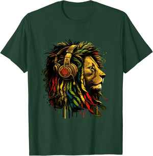 Rasta Reggae Music Headphones Jamaican Pride Lion Of Judah , black T-Shirt - T-Shirt | Forest