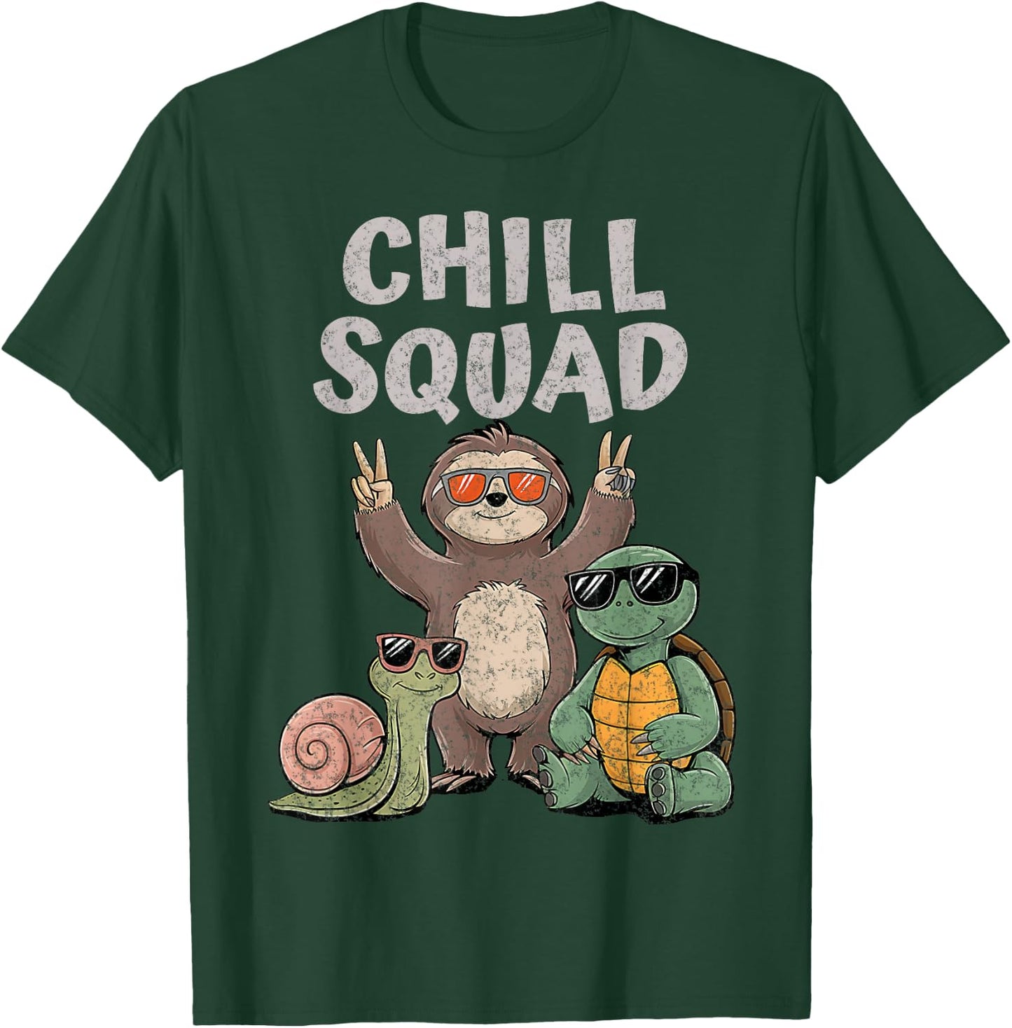 Funny Snail Sloth Turtle Chill Squad Gang Group Team Party T-Shirt - T-Shirt | Forest