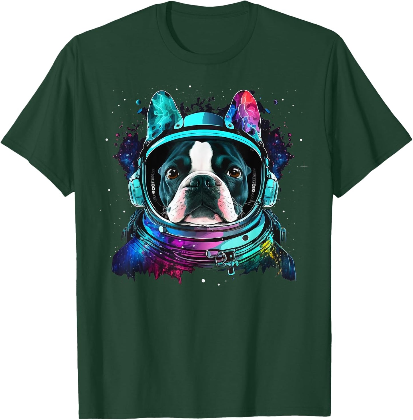 Boston Terrier Astronaut Dog Colorful Cosmic Outer Space Men Women Kids T-Shirt - T-Shirt | Forest
