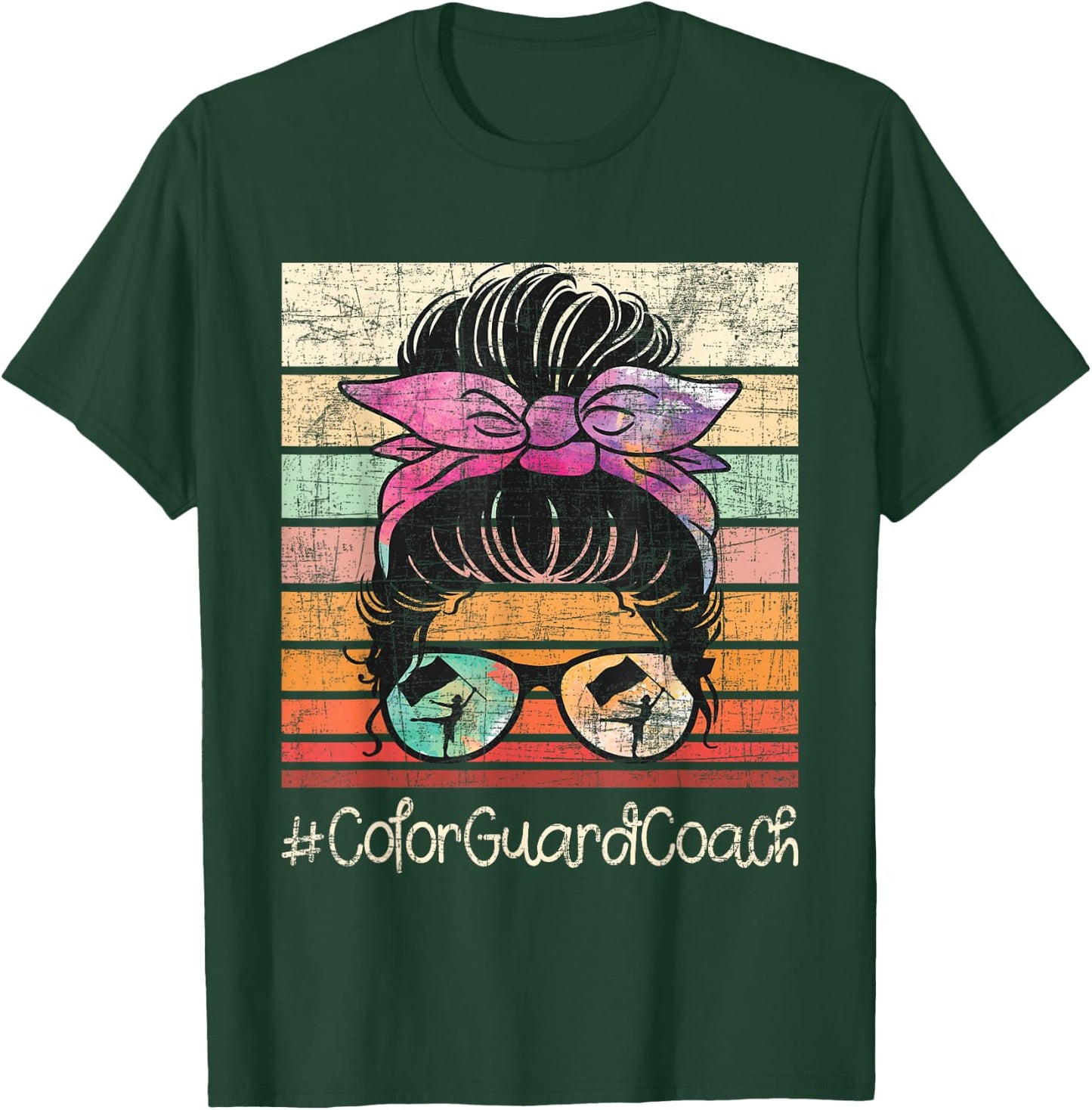 Colorguard Coach - Messy Bun Hair Marching Band Flag Tossing T-Shirt - T-Shirt | Forest