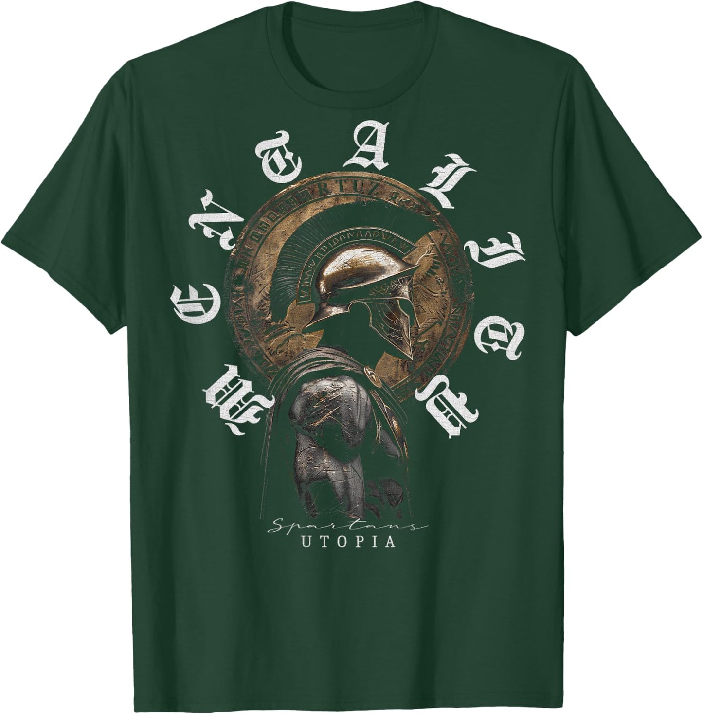 Backprint Spartaner Helm Krieger Y2K Streetwear Damen Herren T-Shirt - T-Shirt | Forest