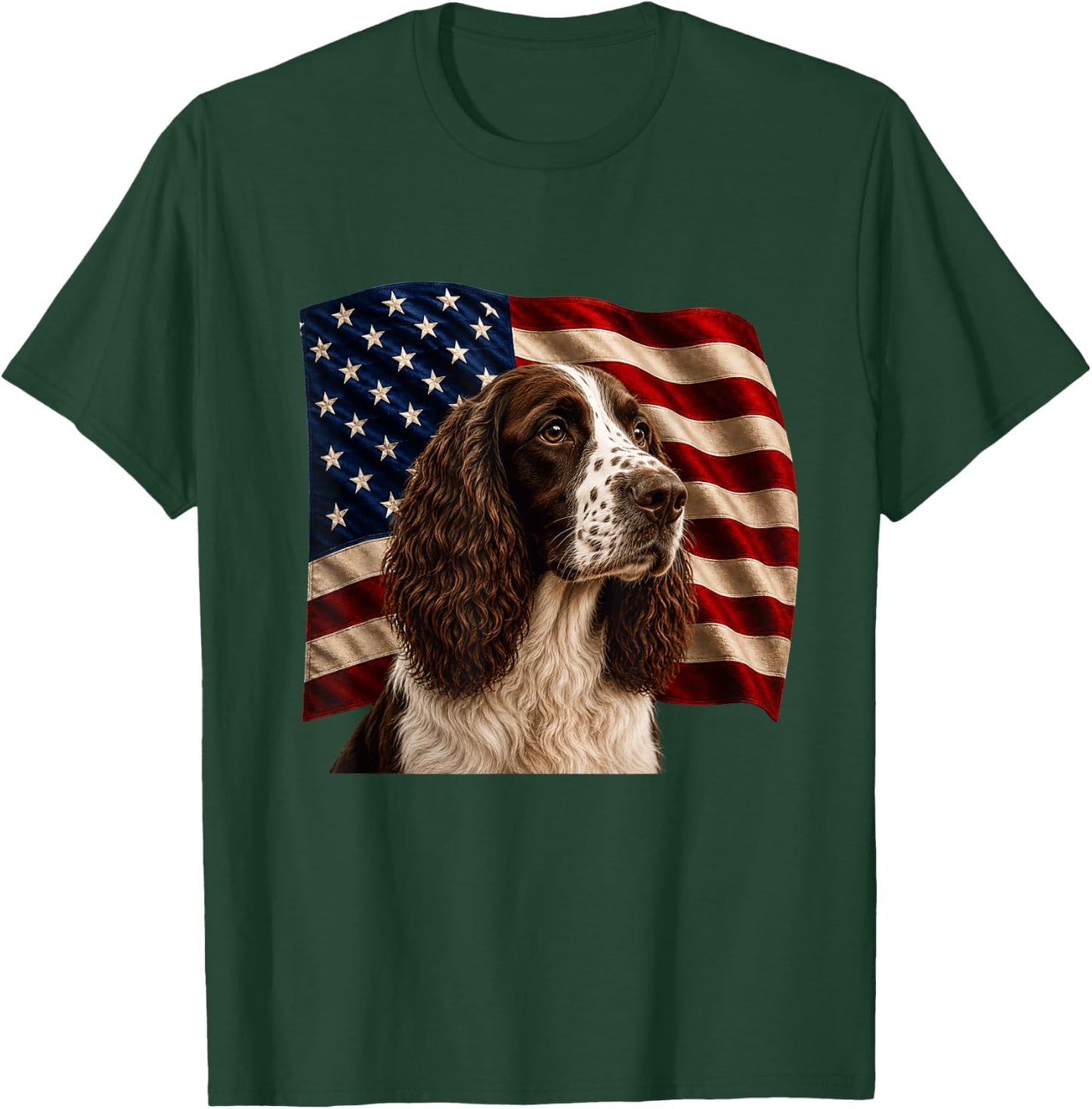 English Springer Spaniel Patriotic 4th July USA Flag Spaniel T-Shirt - T-Shirt | Forest