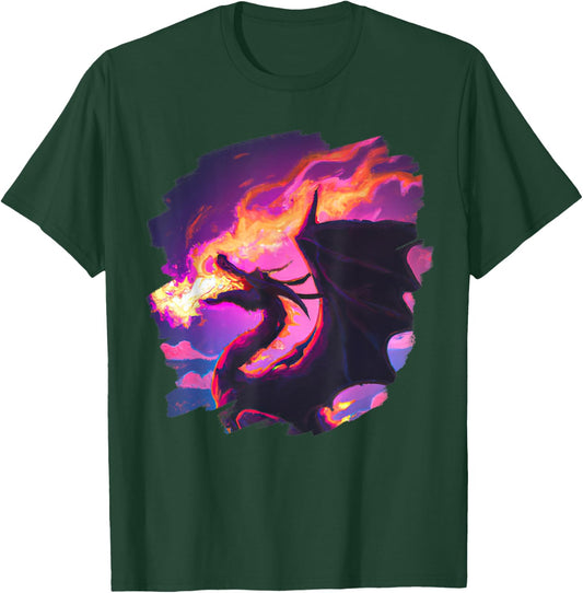 Cool Artistic Dragon Breathing Fire Magic Mythical Dragons T-Shirt - T-Shirt | Forest