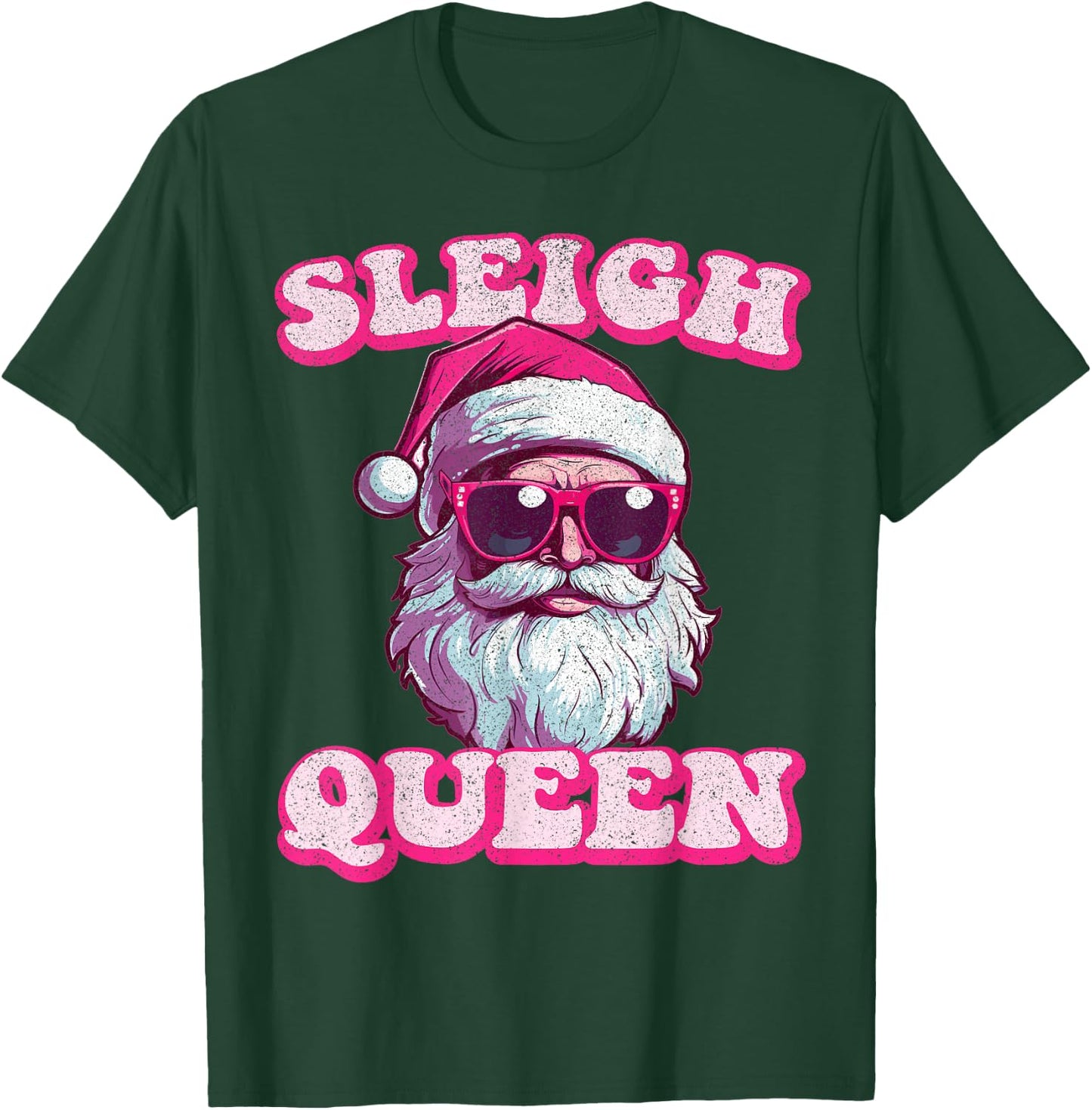 Groovy Retro Christmas Funny Pink Santa Sleigh Queen T-Shirt - T-Shirt | Forest