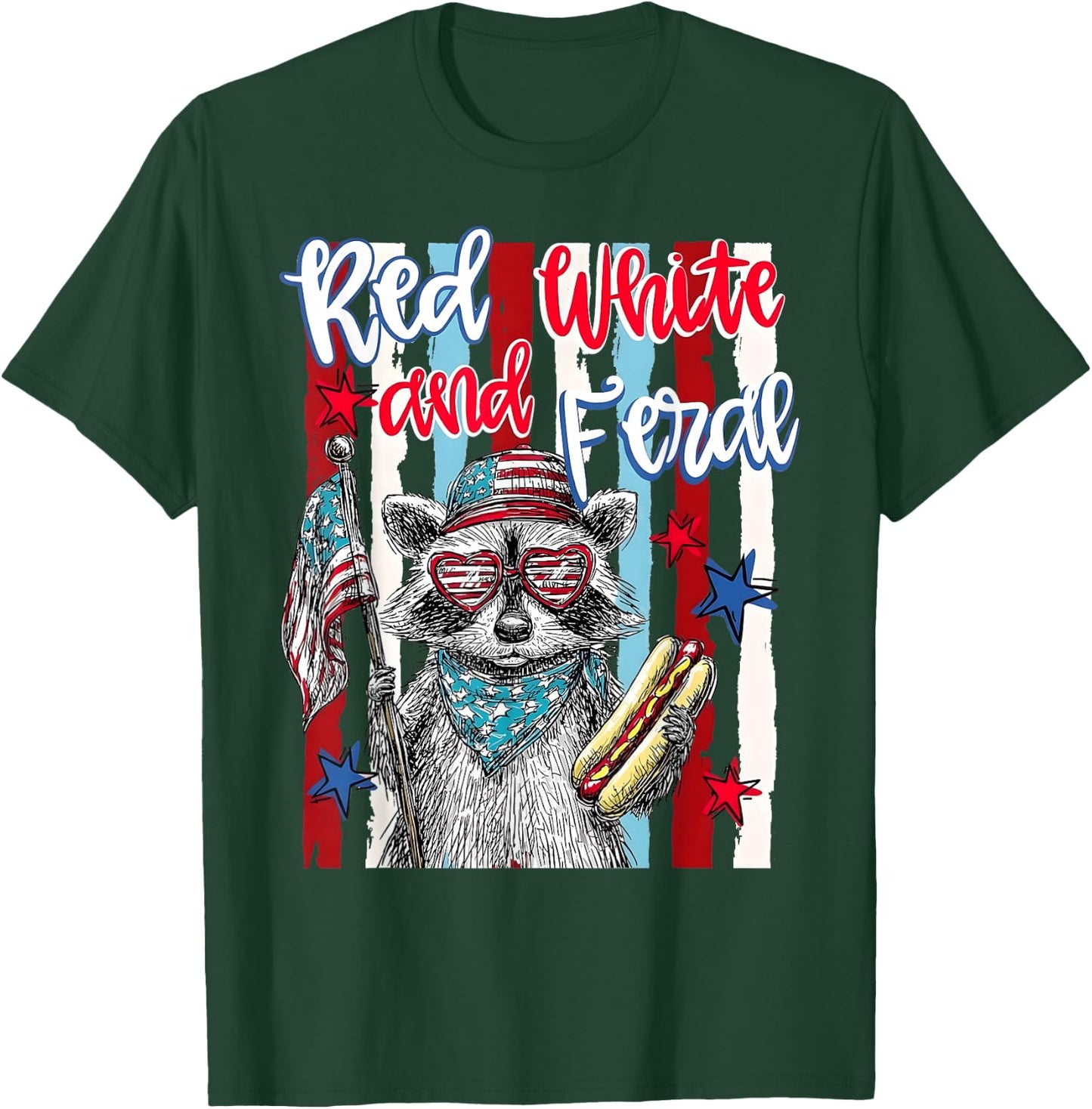 4th of July Red White and Feral Raccoon Men Women Kid T-Shirt - T-Shirt | Forest