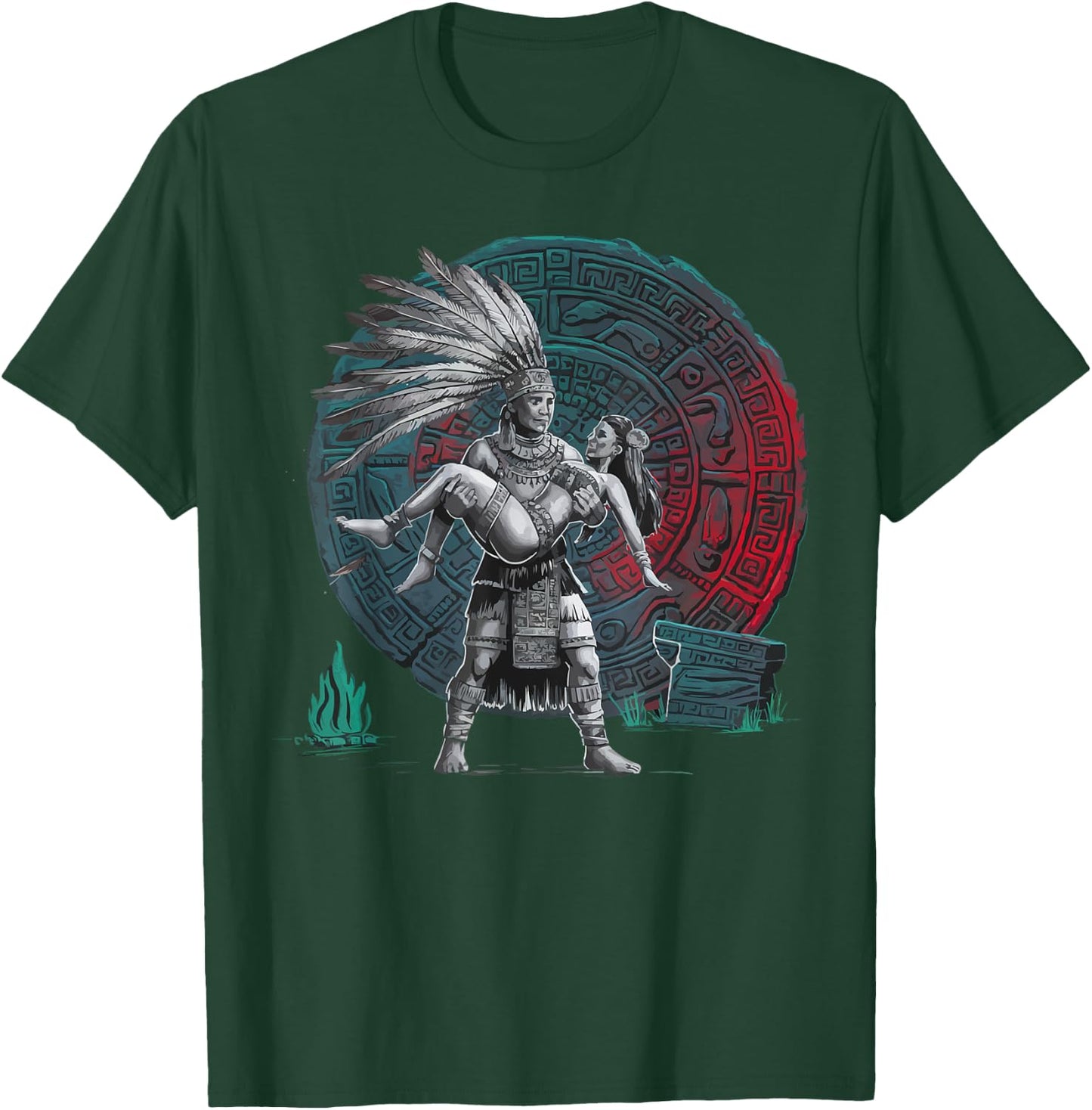 Aztec Warrior Mayan Indigenous Mexican Aztec Jaguar T-Shirt - T-Shirt | Forest