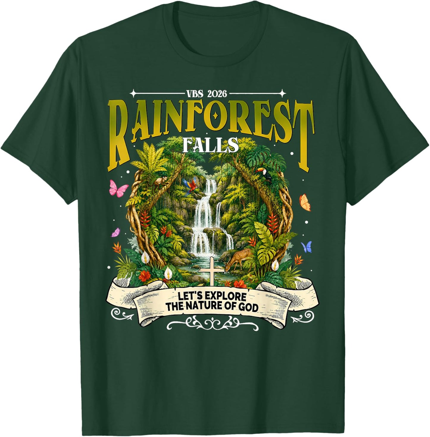 Rainforest Falls VBS 2026 Explore Nature of God Adventure T-Shirt - T-Shirt | Forest