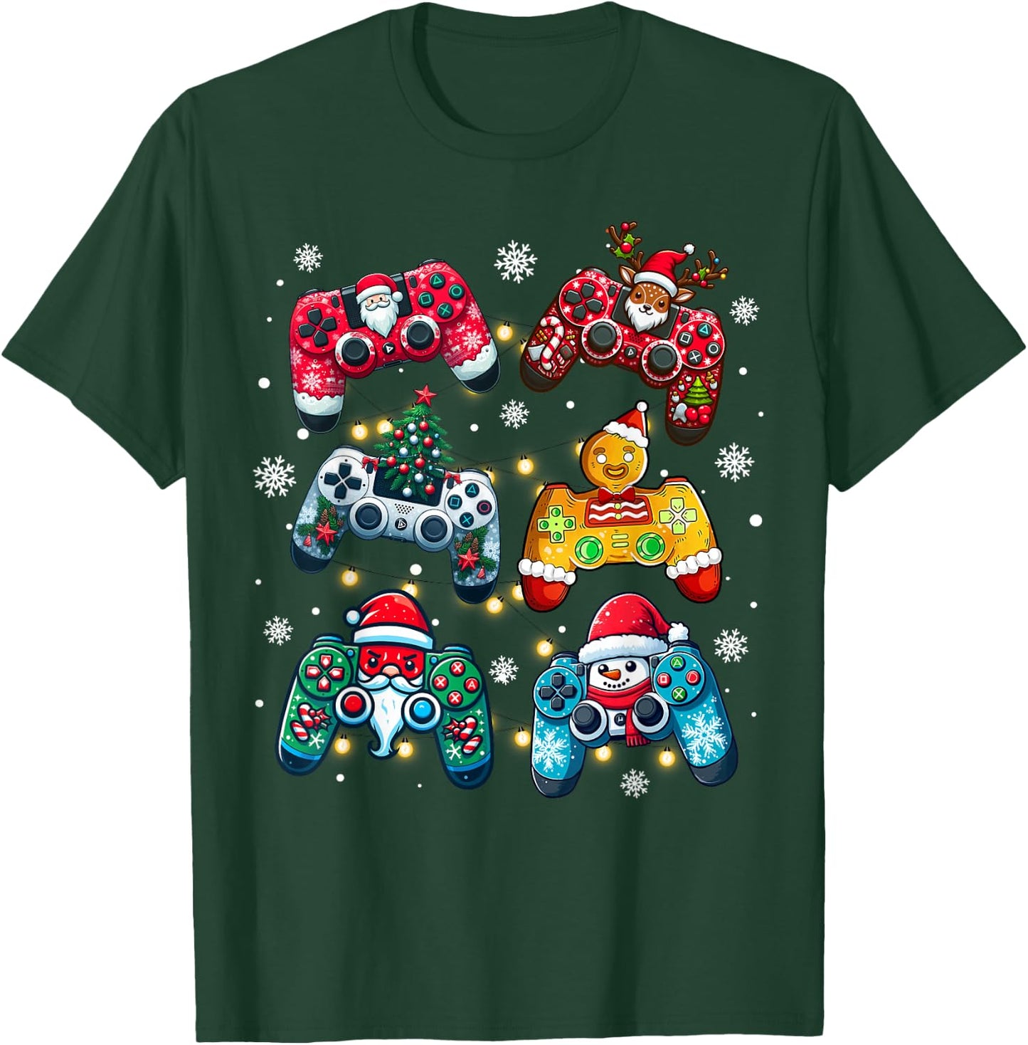 Boys Christmas Shirt Santa Elf Gaming Controllers Gamer Xmas T-Shirt - T-Shirt | Forest