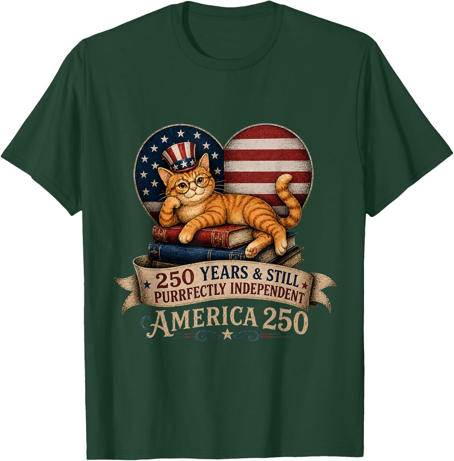 250 Anniversary Book Cat Purrfectly Independent 4th of July T-Shirt - T-Shirt | Forest