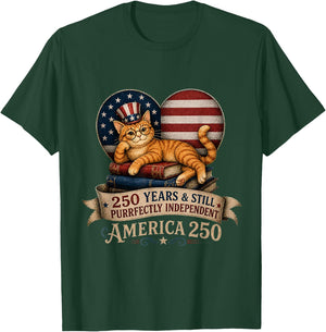 250 Anniversary Book Cat Purrfectly Independent 4th of July T-Shirt - T-Shirt | Forest