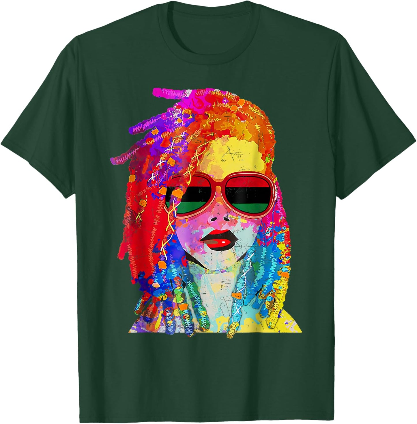 Loc'd Hair Art Black Queen Afro Woman Juneteenth T-Shirt - T-Shirt | Forest