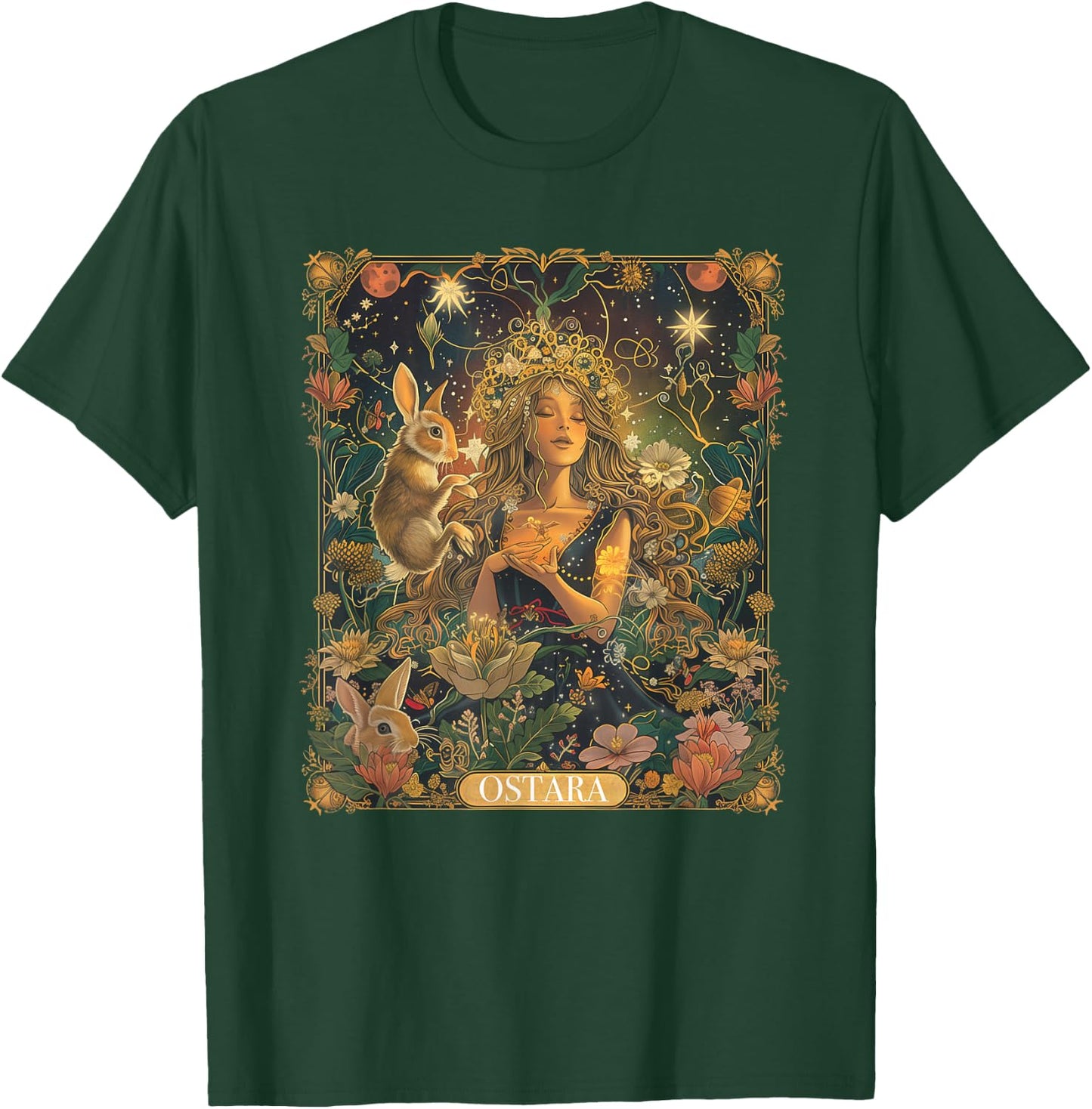 Ostara Spring Goddess Bunny Celebration Holiday Tarot Card T-Shirt - T-Shirt | Forest