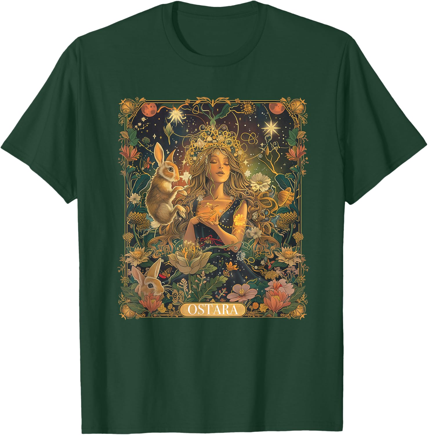 Ostara Spring Goddess Bunny Celebration Holiday Tarot Card T-Shirt - T-Shirt | Forest