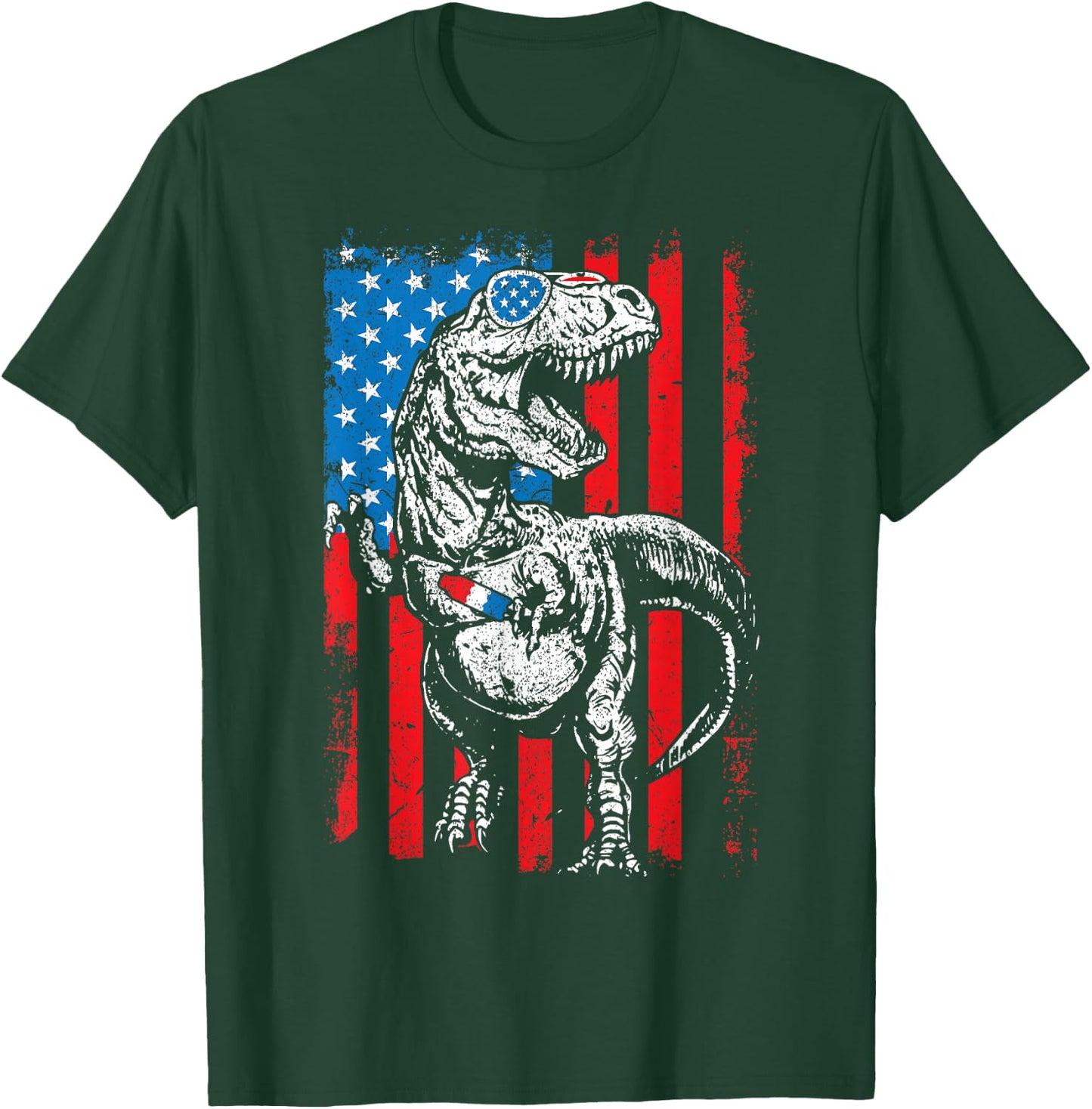 Trex Popsicle USA Flag Funny 4th Of July Dinosaur Gift T-Shirt - T-Shirt | Forest