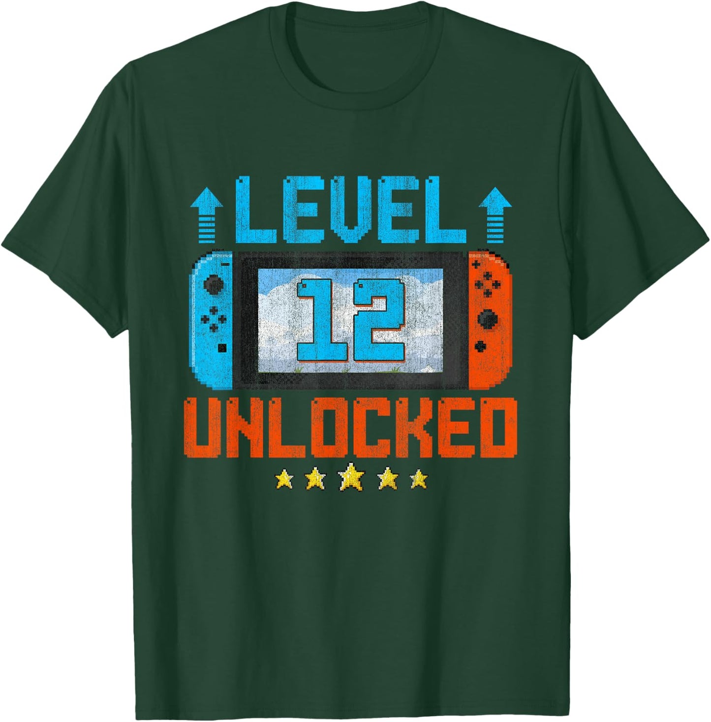 12 Year Old Level 12 Unlocked 12th Birthday Boys Video Gamer T-Shirt - T-Shirt | Forest