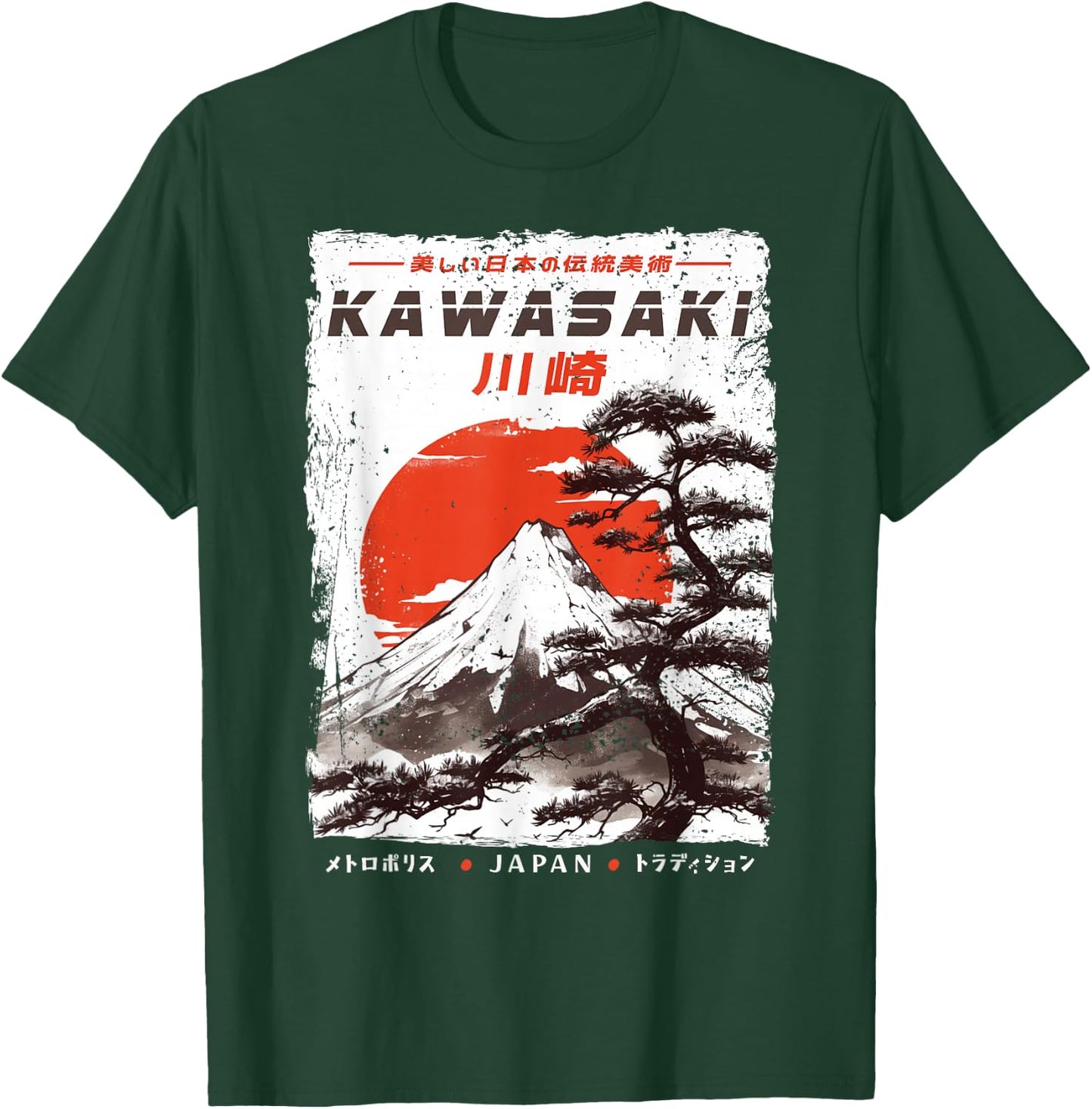 Kawasaki City, artwork Ukiyoe-e Japanese retro Kawasaki , Black, S T-Shirt - T-Shirt | Forest