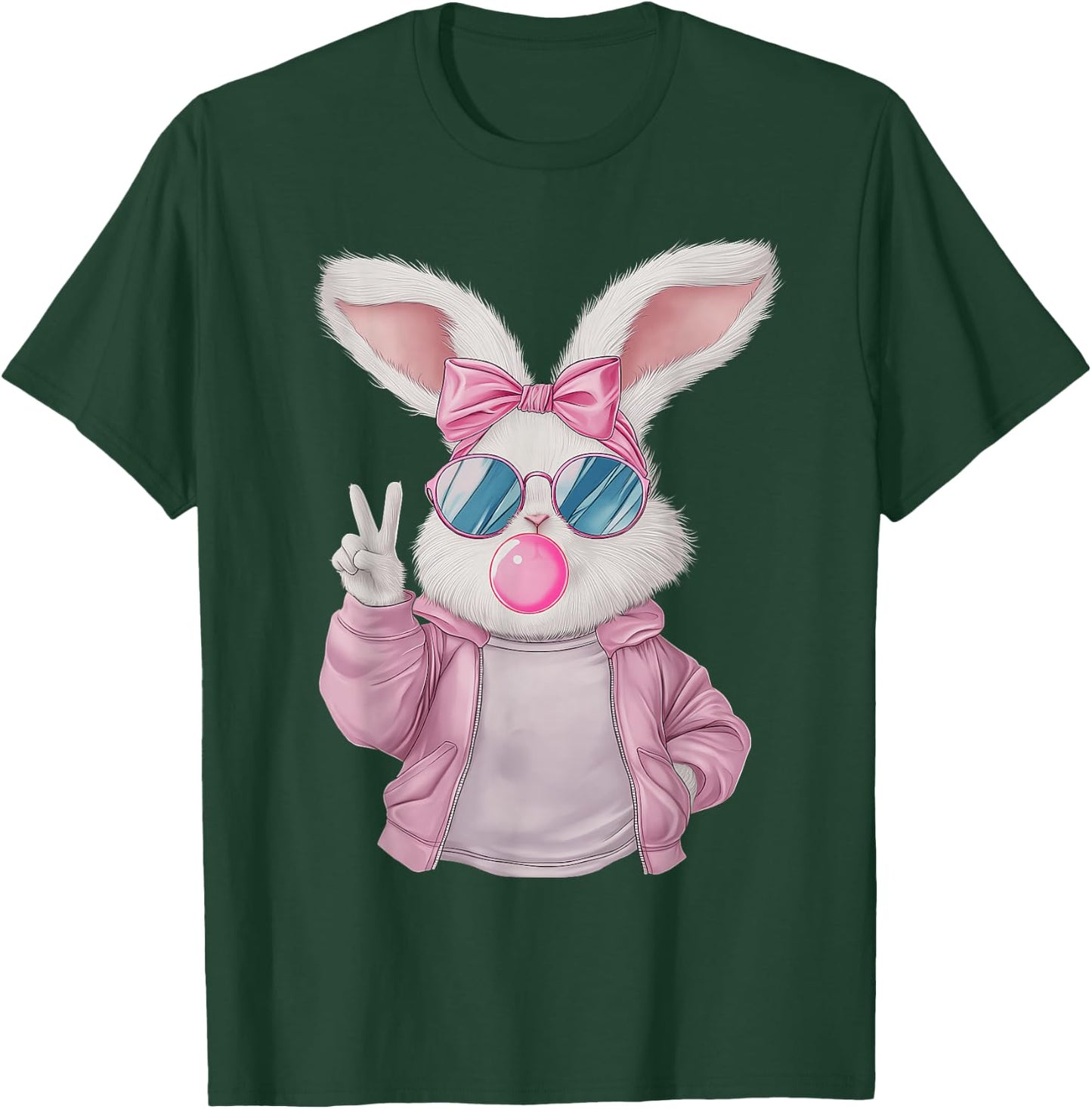 Rabbit Bunny Blowing Bubble Gum Easter Day Cute Girl Women T-Shirt - T-Shirt | Forest