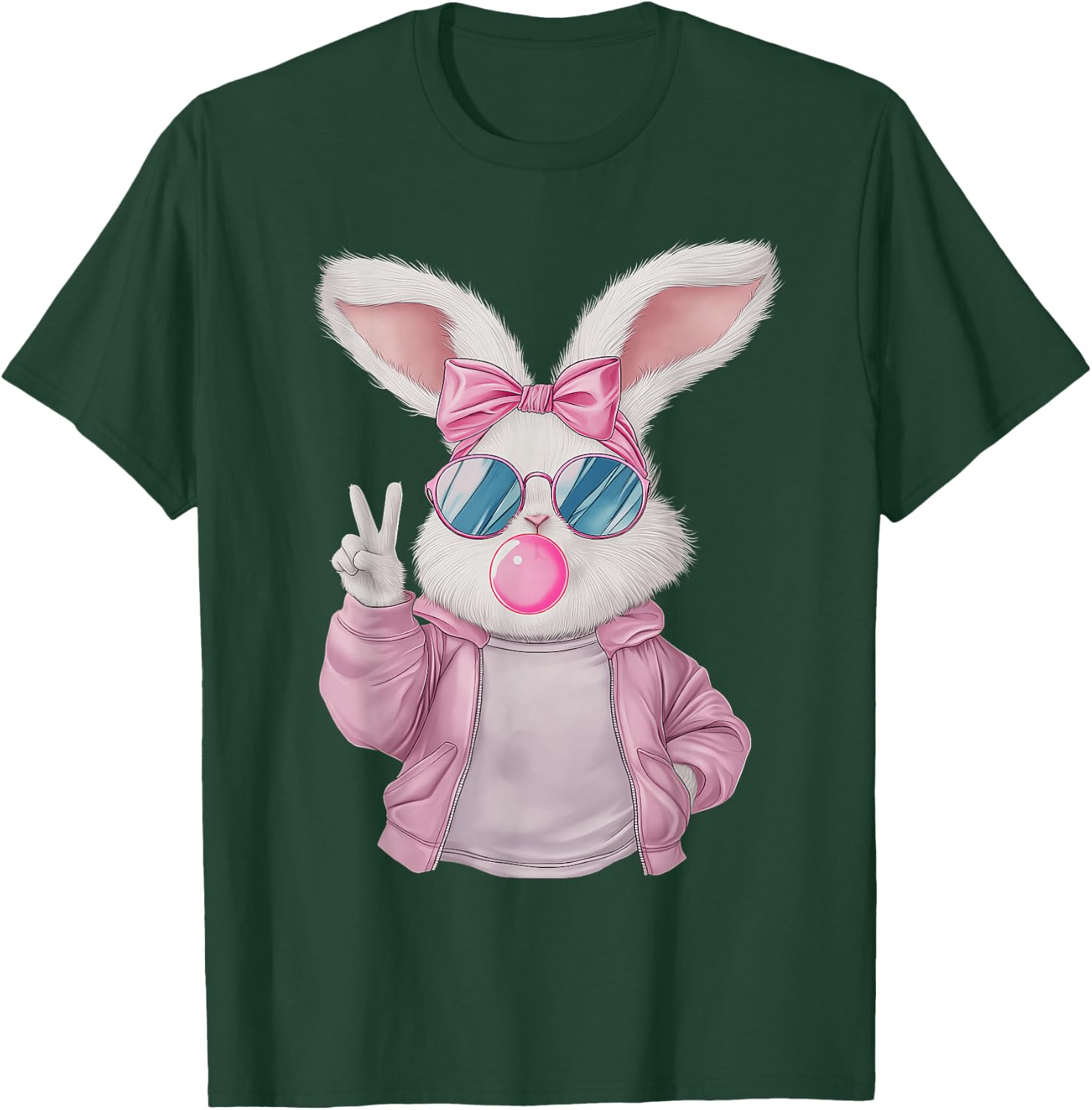 Rabbit Bunny Blowing Bubble Gum Easter Day Cute Girl Women T-Shirt - T-Shirt | Forest