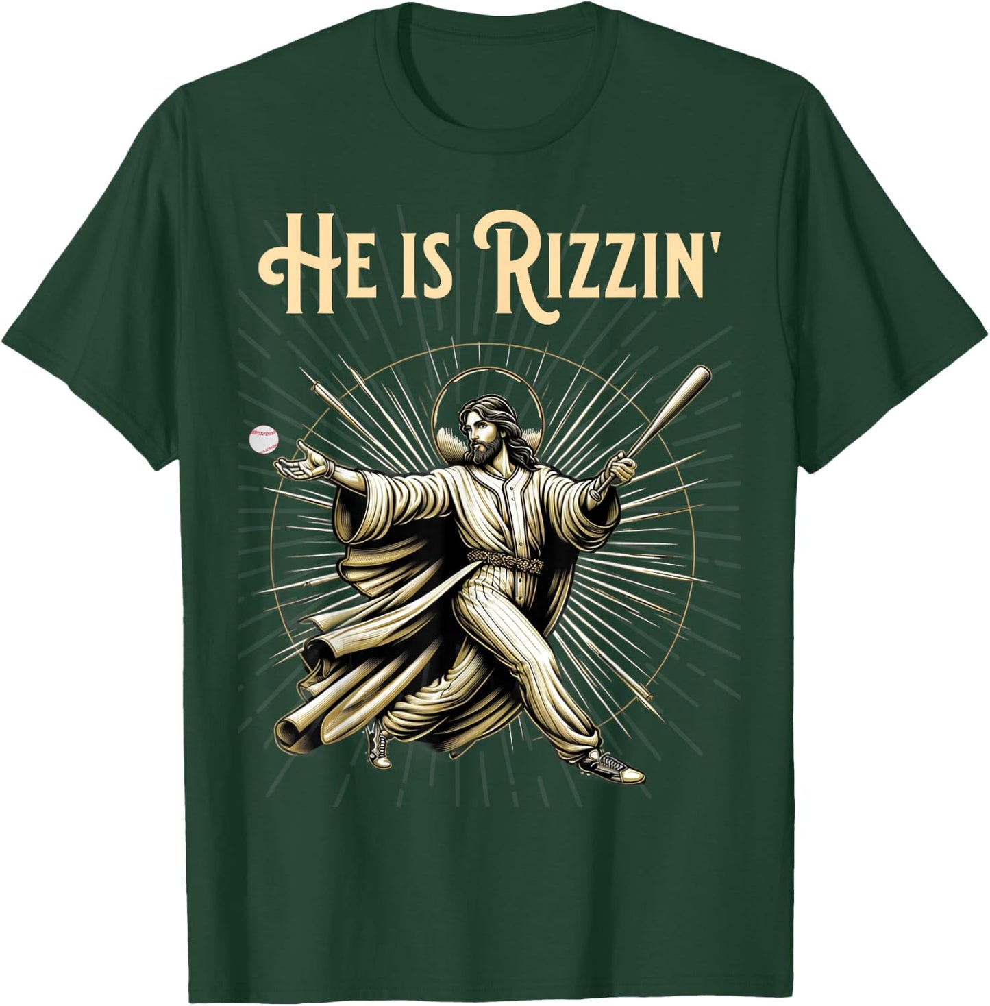 He is Rizzin Jesus Playing Baseball T-Shirt - T-Shirt | Forest