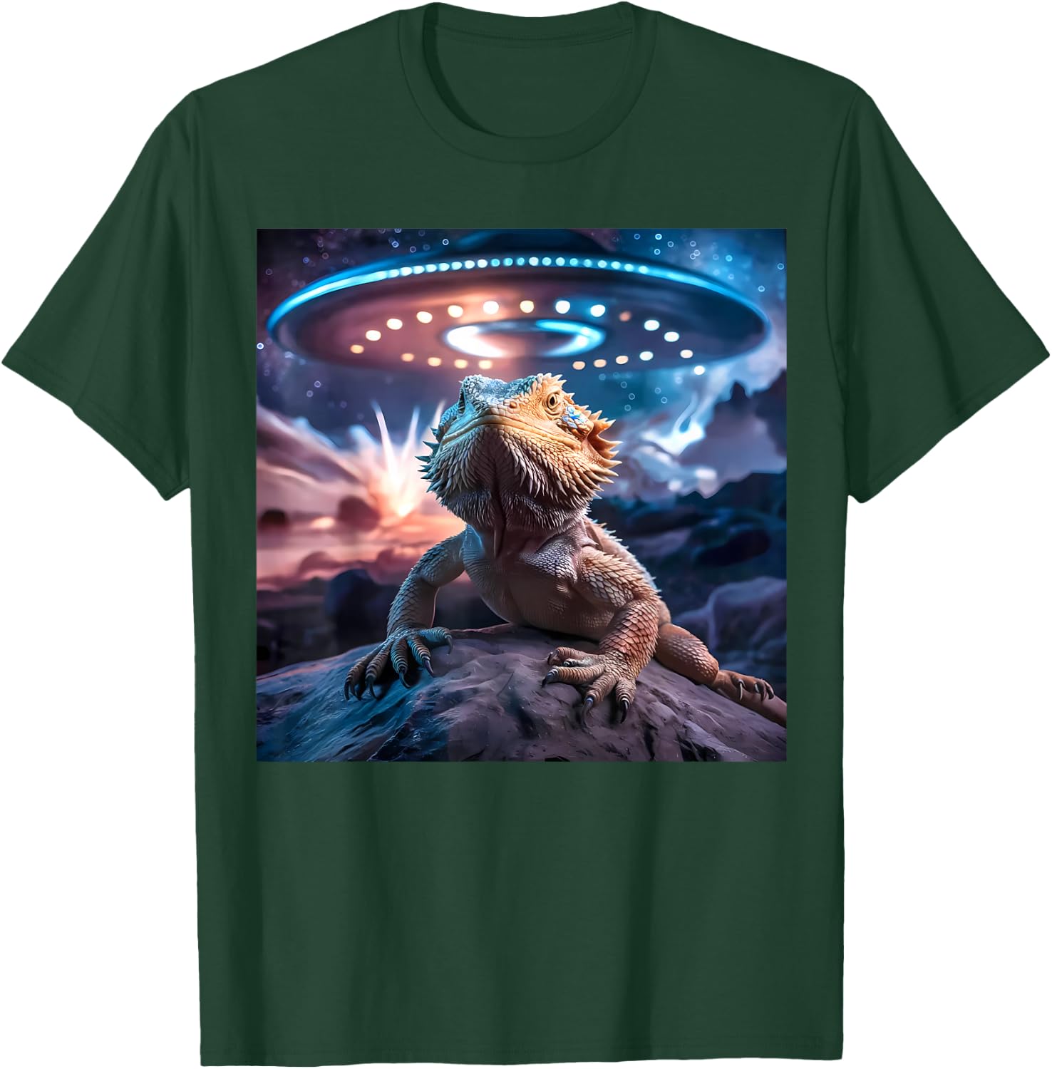 Bearded Dragon UFO Alien Graphic T-Shirt - T-Shirt | Forest