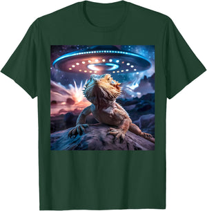 Bearded Dragon UFO Alien Graphic T-Shirt - T-Shirt | Forest